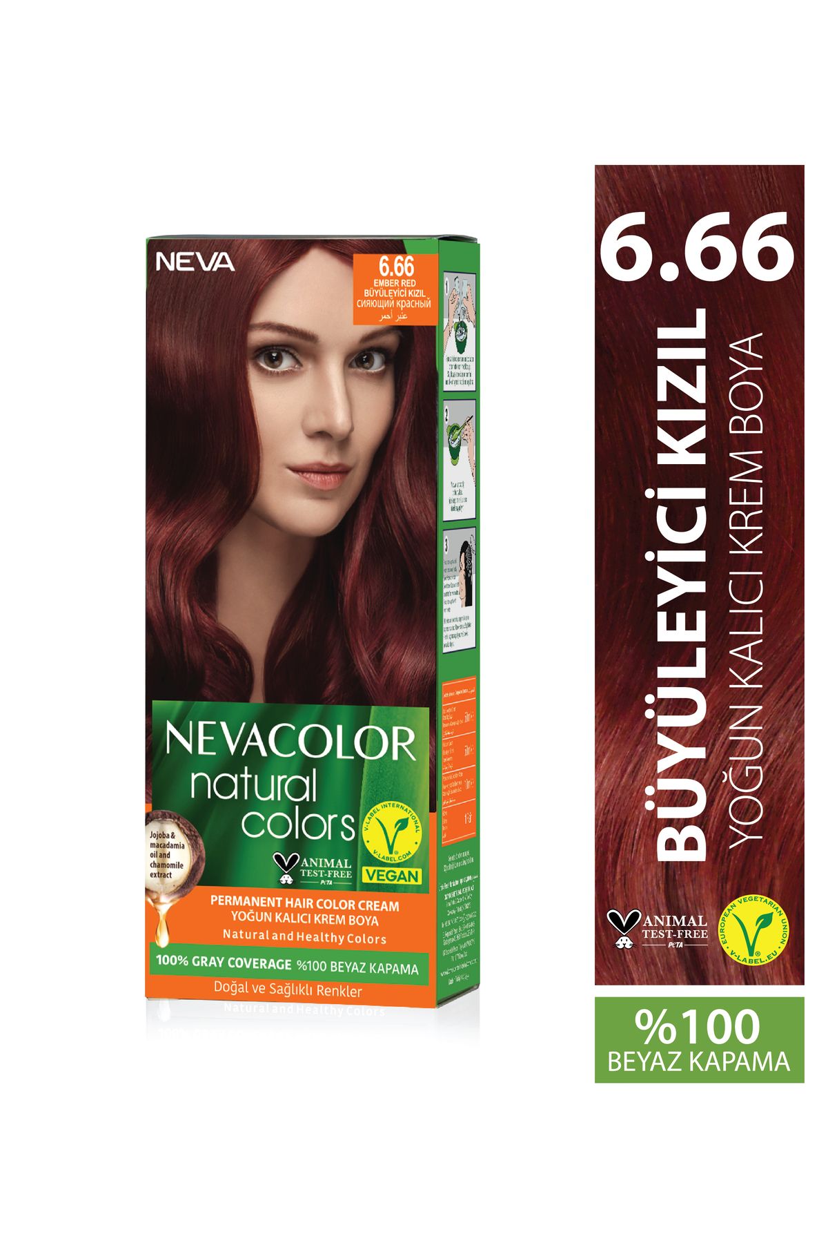 Neva Color Natural Colors 6.66 BÜYÜLEYİCİ KIZIL Kalıcı Krem Saç Boyası Seti