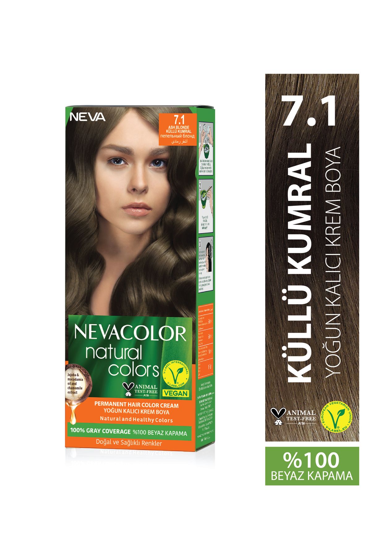 Neva Color Natural Colors 7.1 KÜLLÜ KUMRAL Kalıcı Krem Saç Boyası Seti