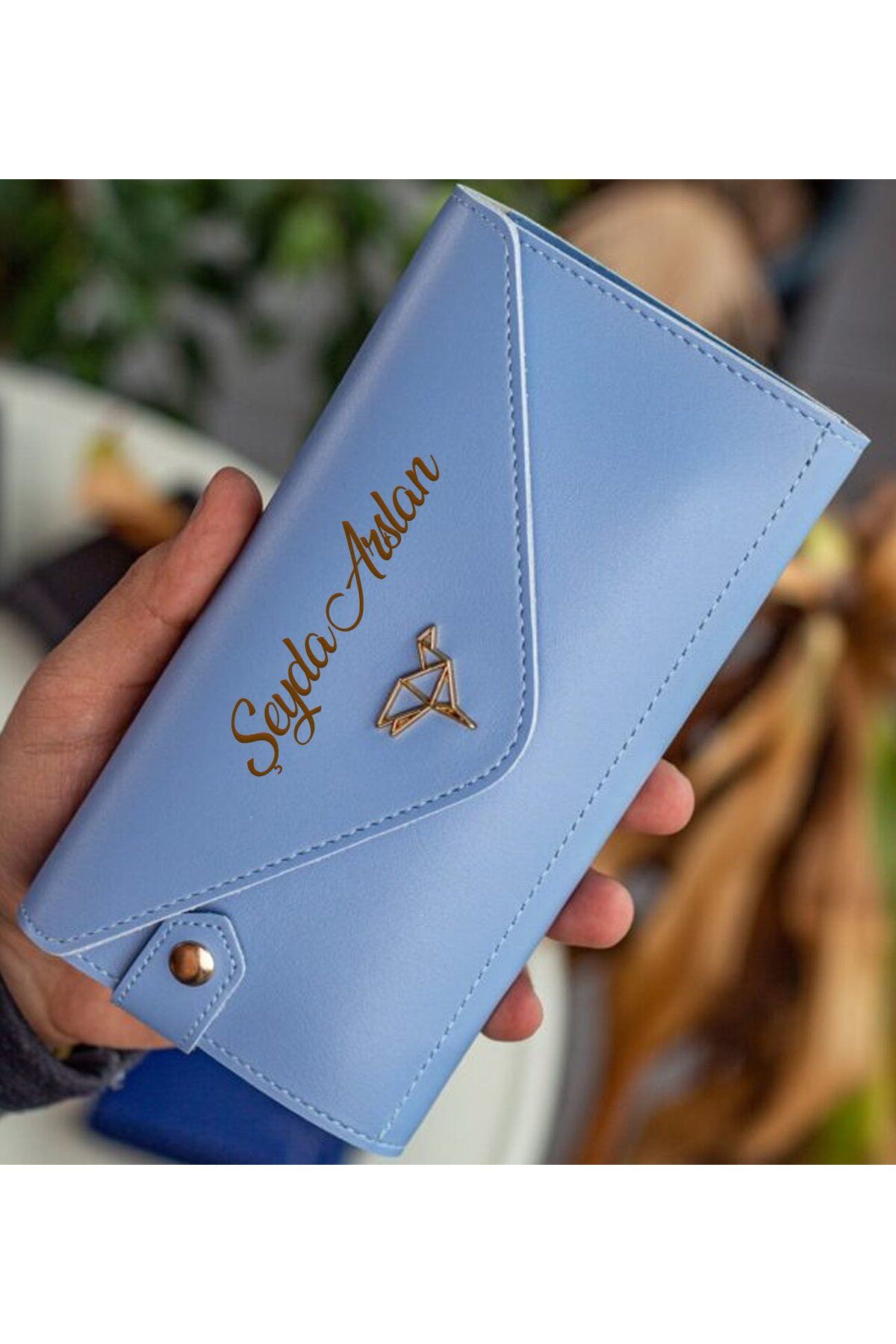 Bk Gift Kişiye Özel İsimli Telefon ve Bozuk Para Bölmeli Zarf Model Bebe Mavisi Kadın Cüzdanı