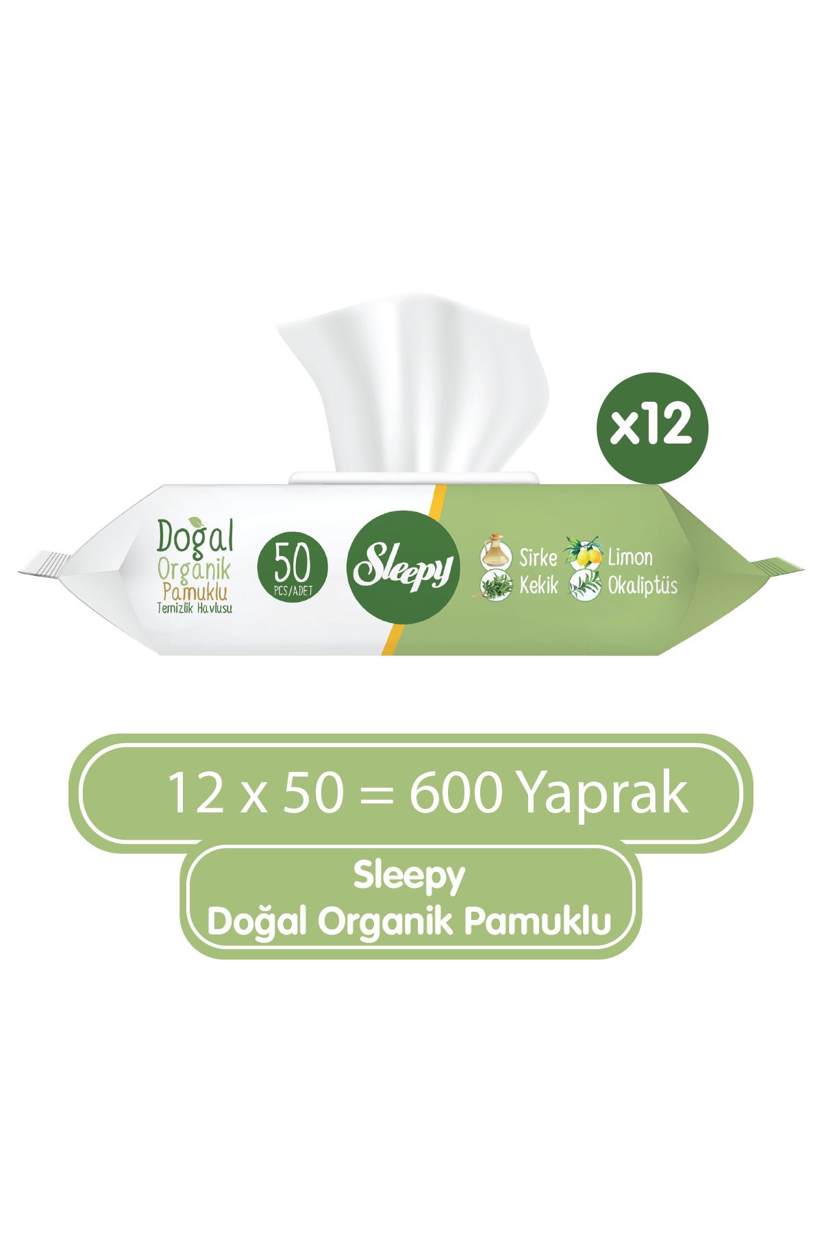 Sleepy Doğal Organik Pamuklu Temizlik Havlusu 12x50