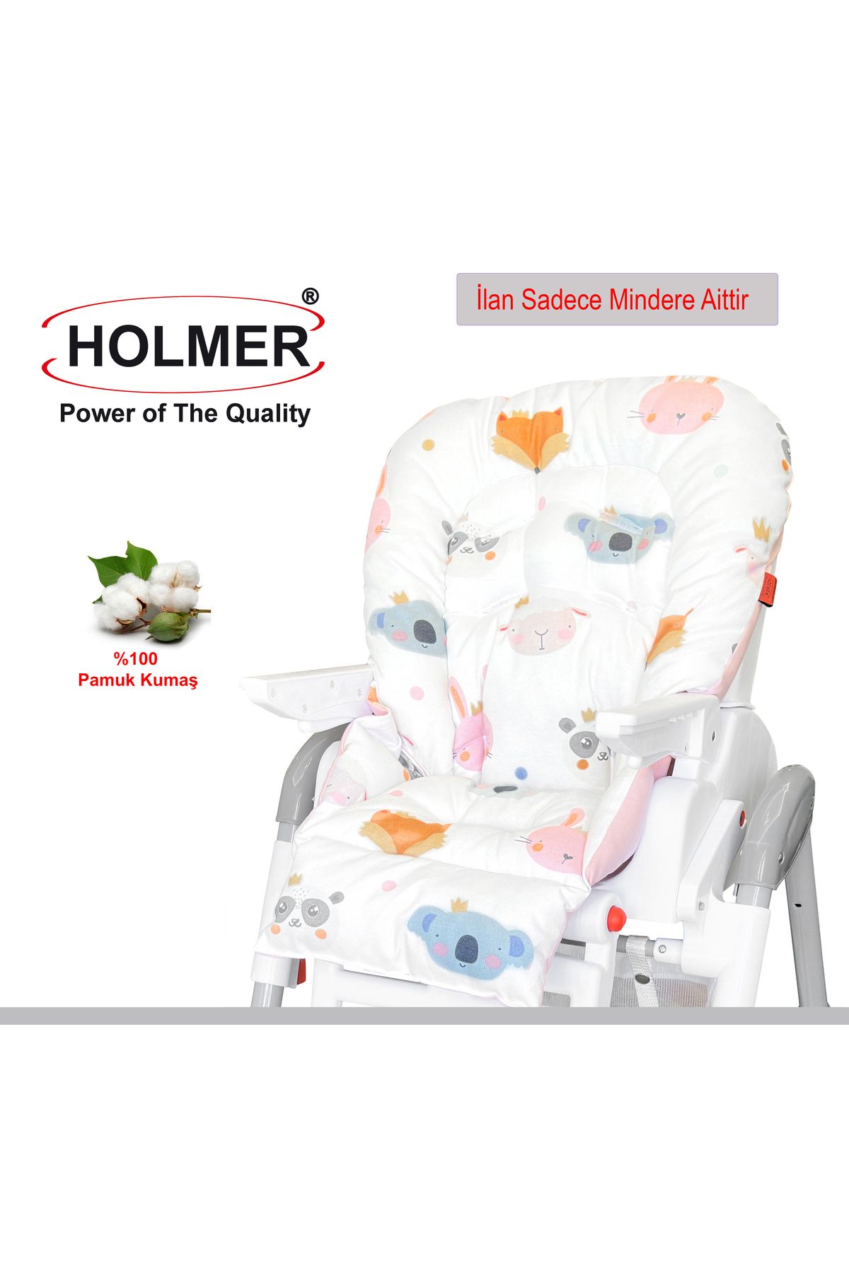 Holmer Organik Mama Sandalyesi Minderi & Kılıfı (Kemer Deliksiz) Pembe