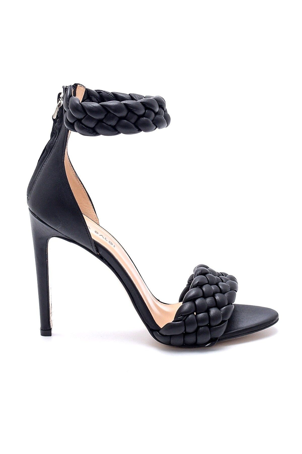 Sofia Baldi Elegant Siyah Deri Kadın Topuklu Sandalet
