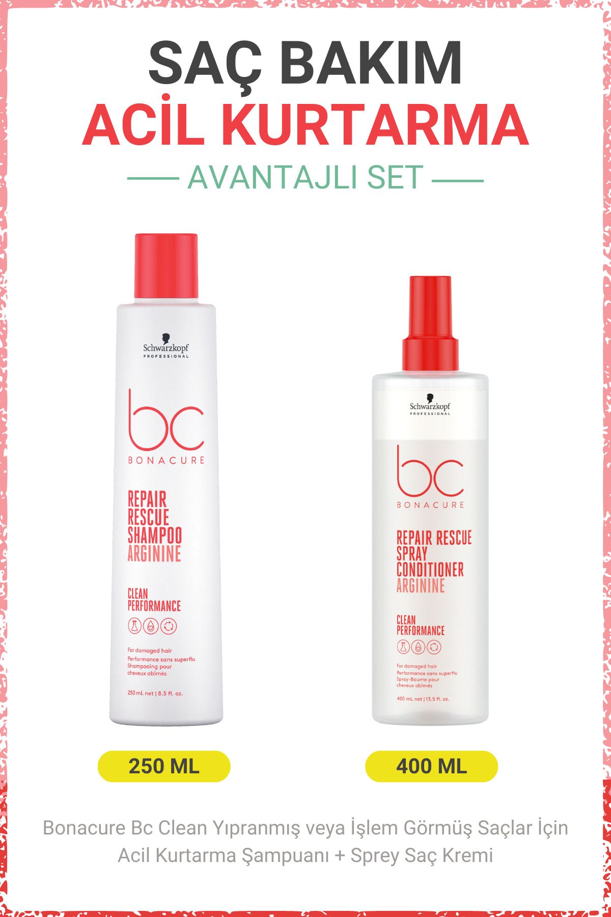 Bonacure BC Clean Acil Kurtarma Şampuanı + Sprey Saç Kremi - Yıpranmış veya İşlem Görmüş Saçlar İçin
