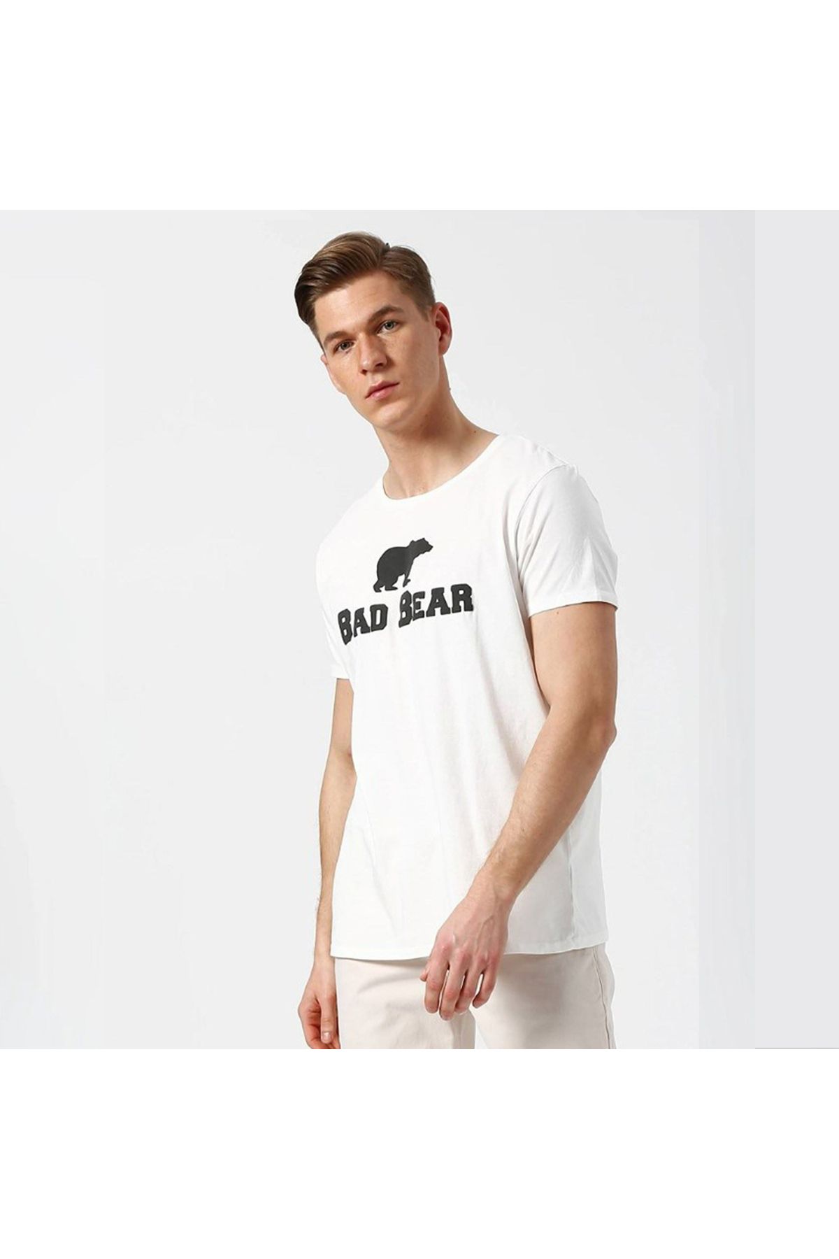 Bad Bear Erkek Ekru Baskılı Bisiklet Yaka Tişört