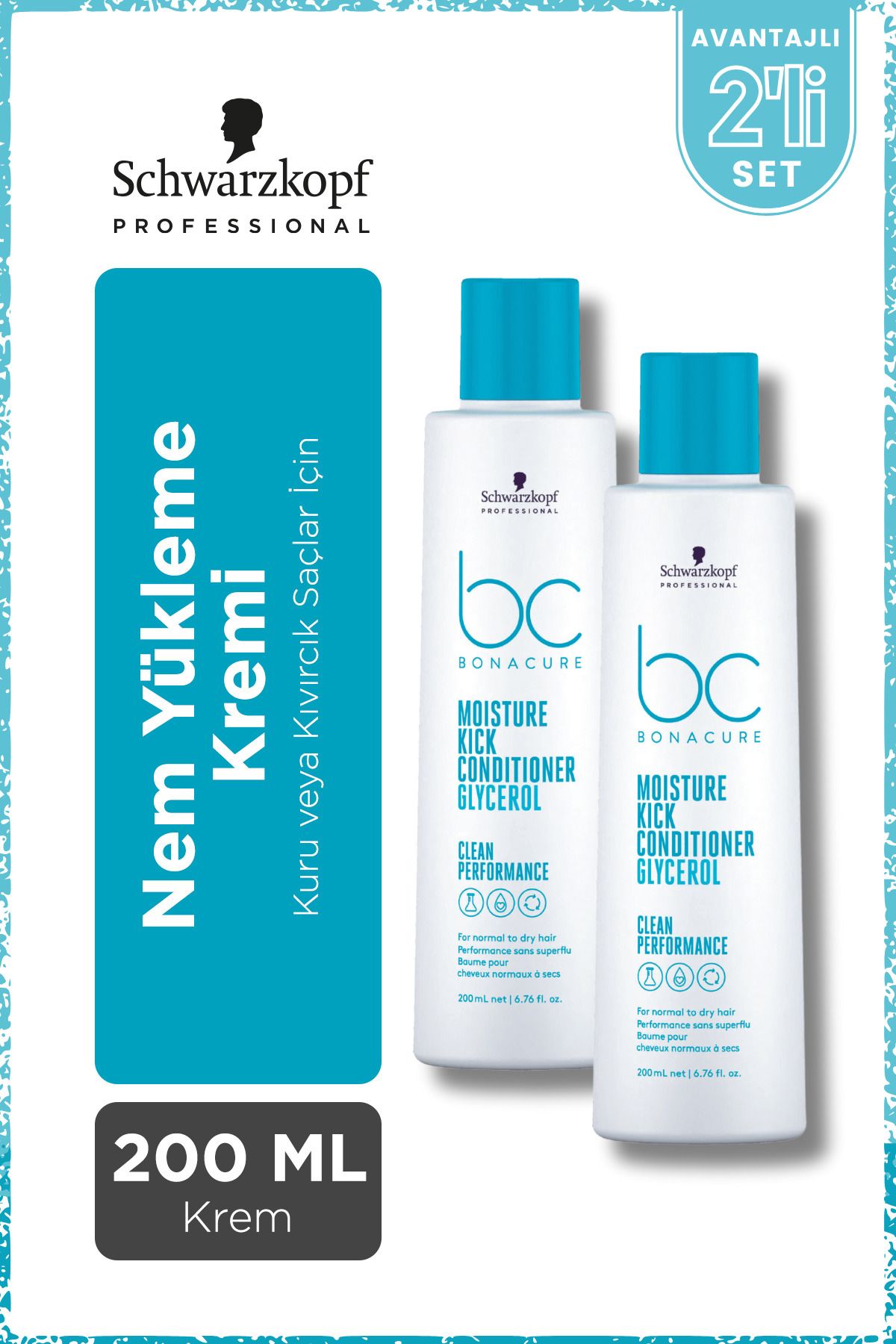 Bonacure BC Clean Nem Yükleme Kremi 200ml x 2 Adet - Kuru ve Kıvırcık Saçlar İçin