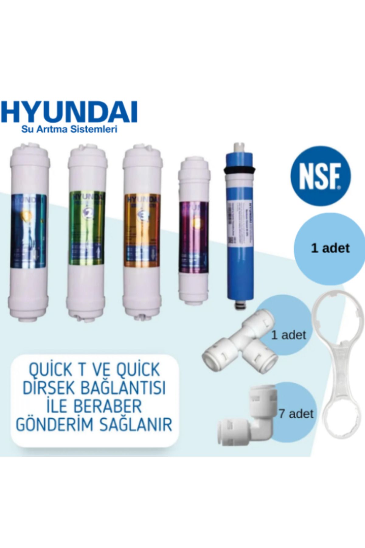 Hyundai Su Arıtma Filtre Seti 5'li Takım ve Bağlantı Parçaları - Nsf Onaylı - Orijinal