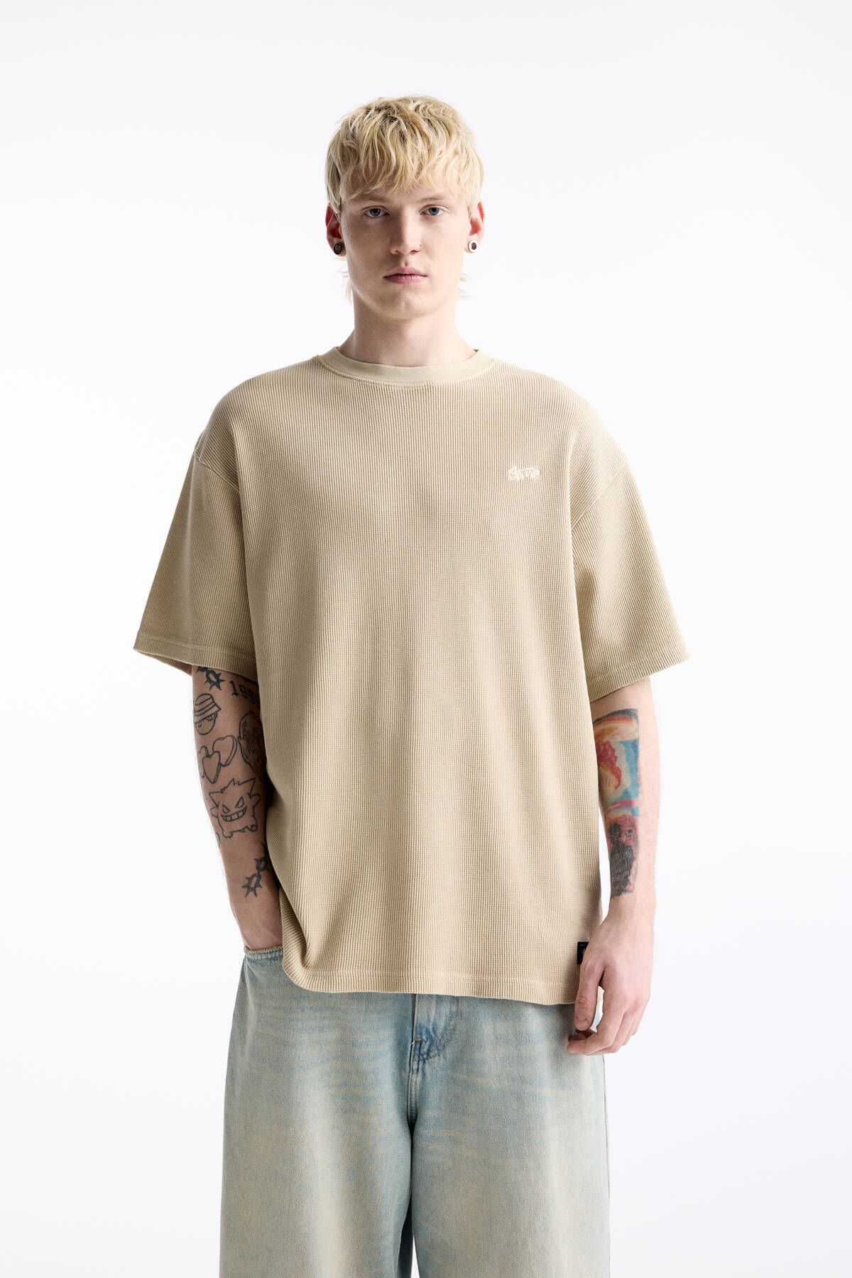 Pull & Bear Soluk efektli gofre kumaş t-shirt