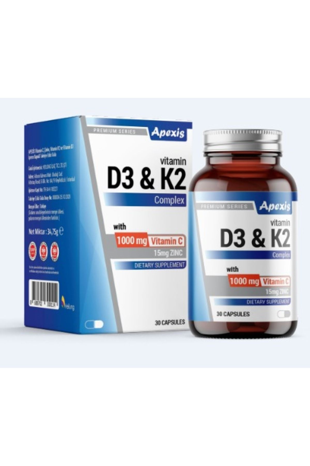 Apexis Vitamin C 1000 Mg D3 & K2 Complex 30 Kapsül