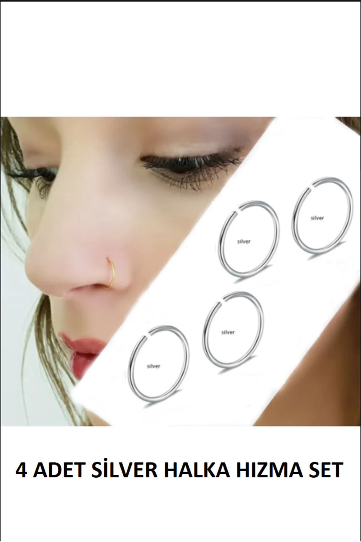 Öte Beri Hayallerin Ötesi Silver Halka Delikli Deliksiz Fake Kullanıma Uygun 4 Adet Hızma Küpe Piercing Set