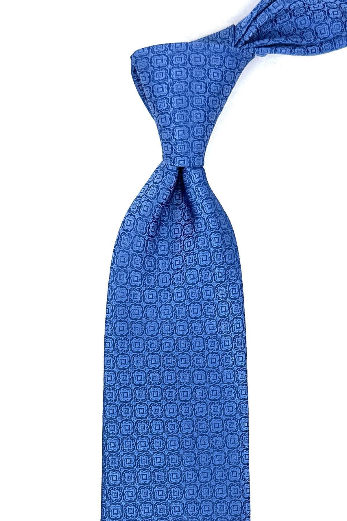 Kravatkolik Açık Mavi Motif Desen Mendilli Klasik Kravat KK11970