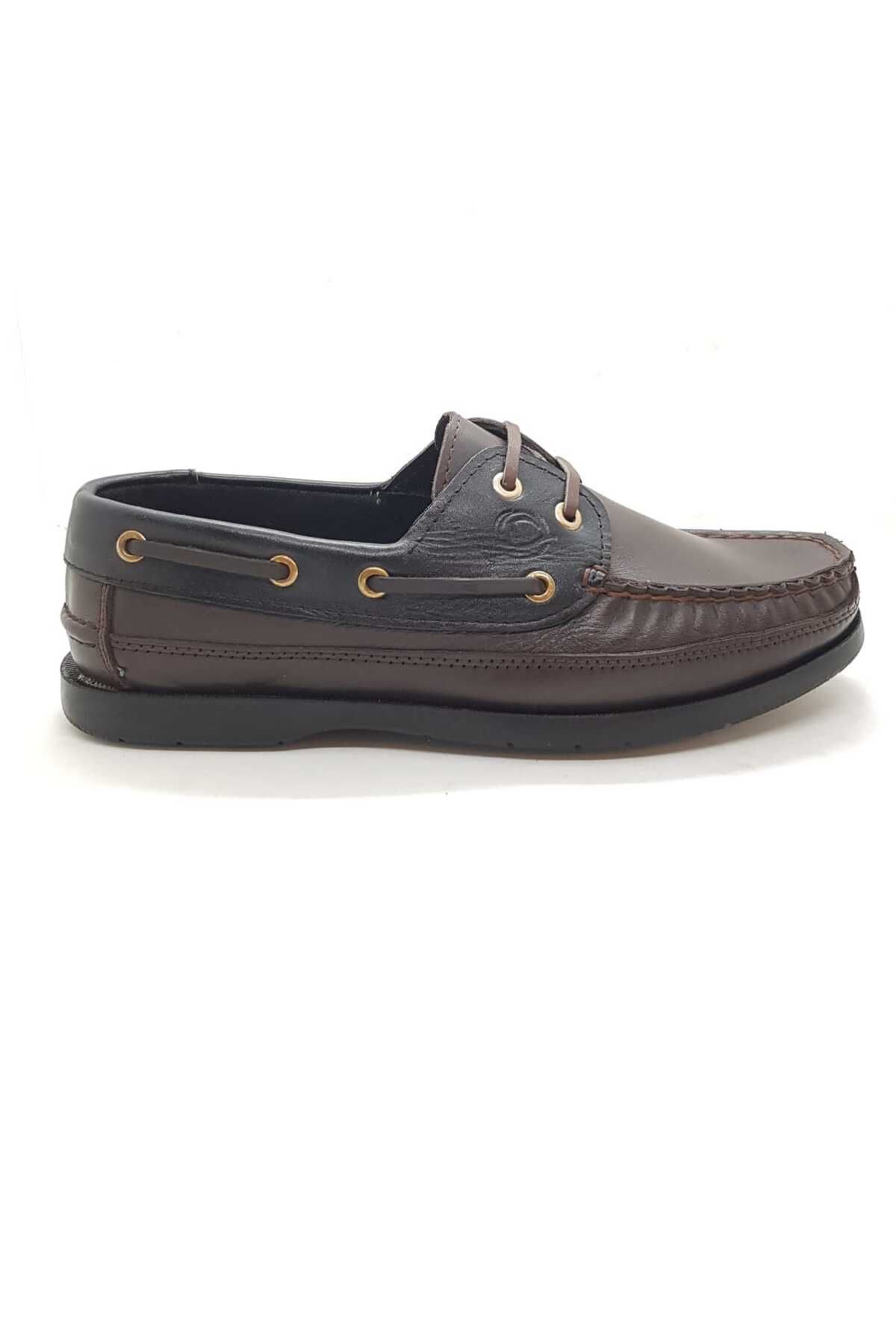 Neco Kahverengi bağcıklı loafer ayakkabı hakiki deri kauçuk taban