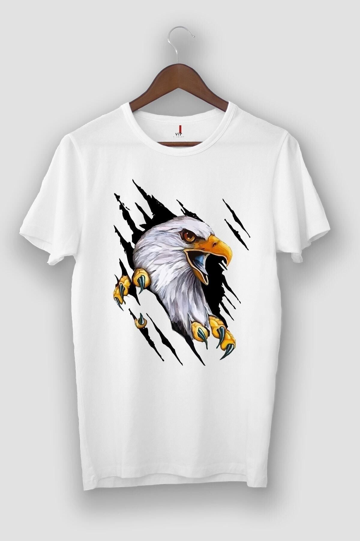 viptasarımtshirt Beyaz 3d Kartal Görselli Tişört Vip Tasarım Tshirt