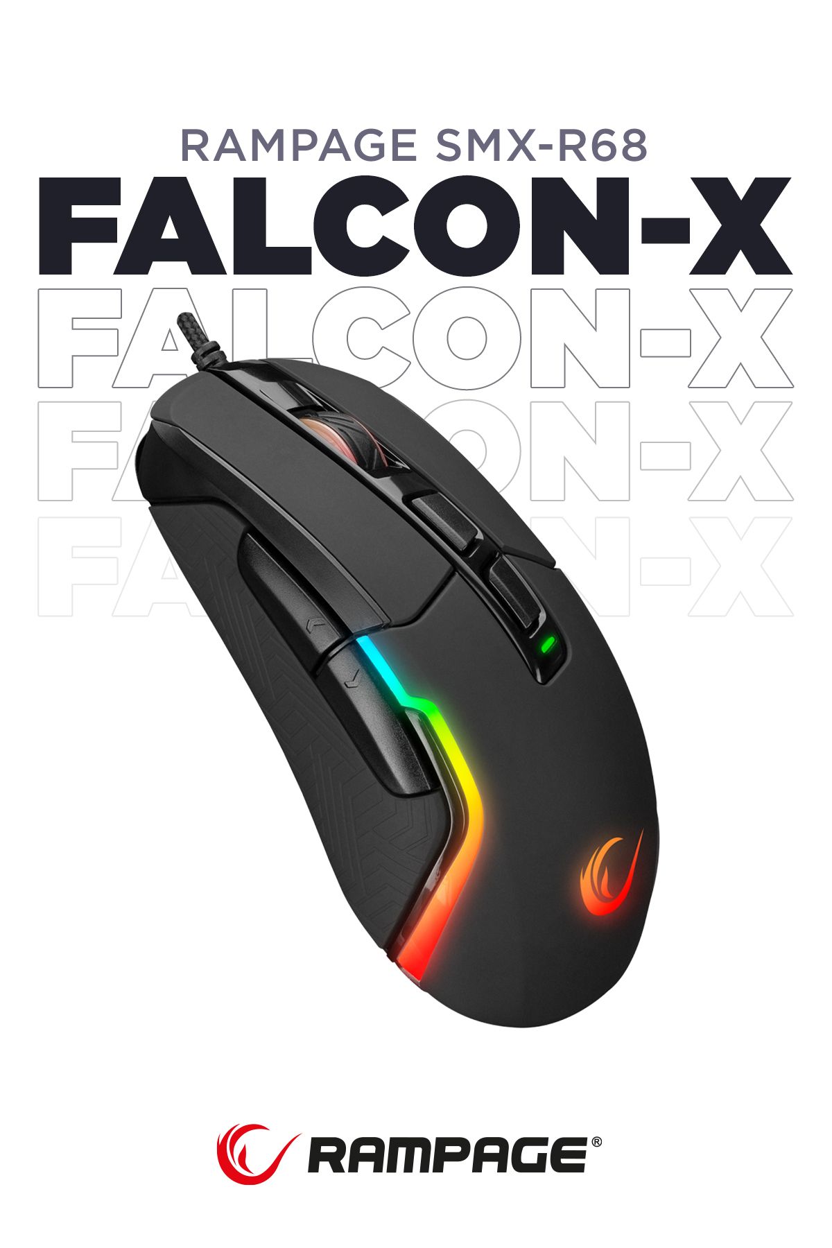 Rampage SMX-R68 FALCON-X RGB Led Işıklı Mouse Drag Click Gaming Mouse Oyuncu Mouse Makrolu Örgü Kablo