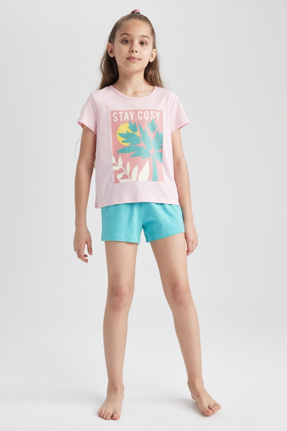 Defacto Kız Çocuk Baskılı Kısa Kollu Şortlu Pijama Takımı A1600a823sm