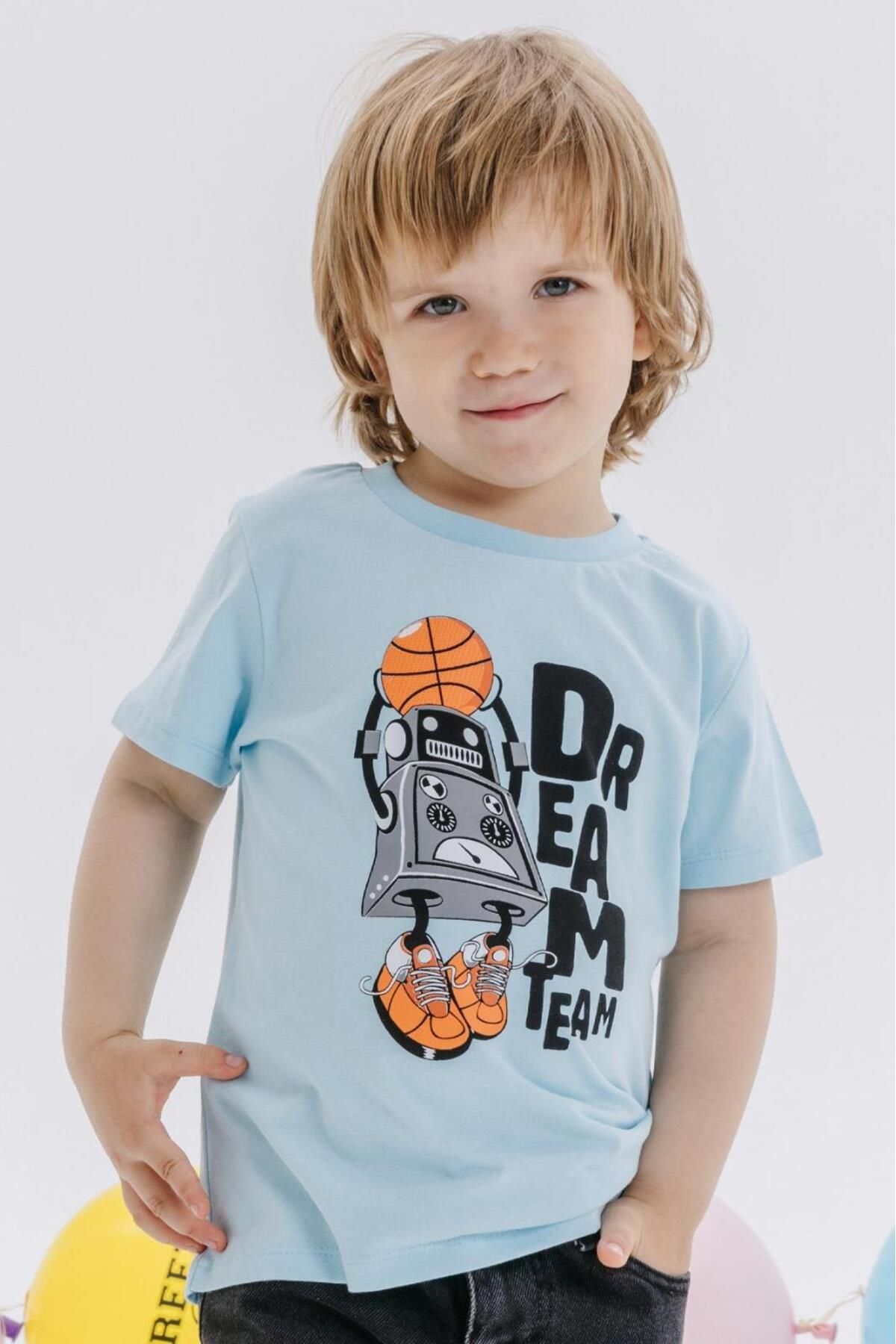 Breeze Erkek Çocuk Pamuklu Rahat Kesim Robot Baskılı Tshirt