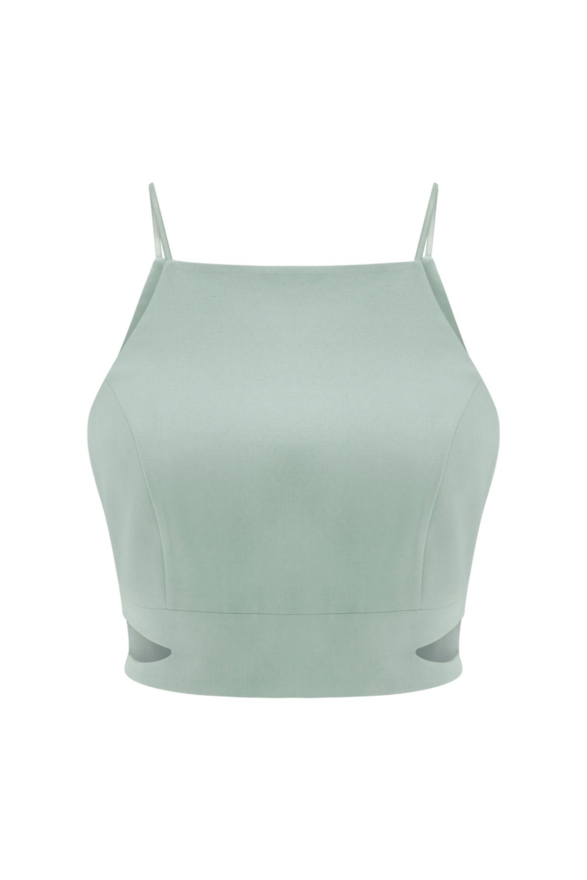 Perspective Aidens Slim Fit Kare Yaka Askılı Su Yeşili Renk Kadın Crop Bluz