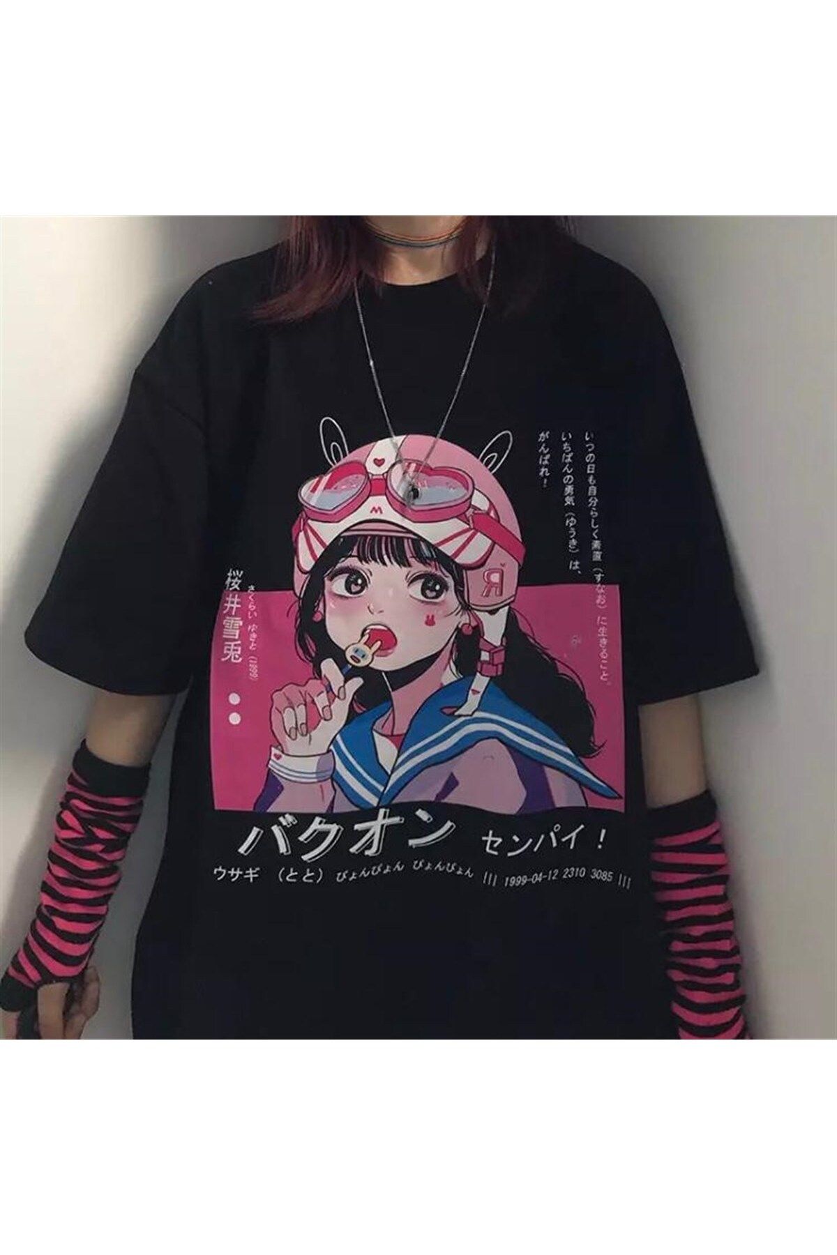 Genel Markalar Touz Moda Anime Siyah Lolipop Girl Unisex Oversize Kalıp T-shirt