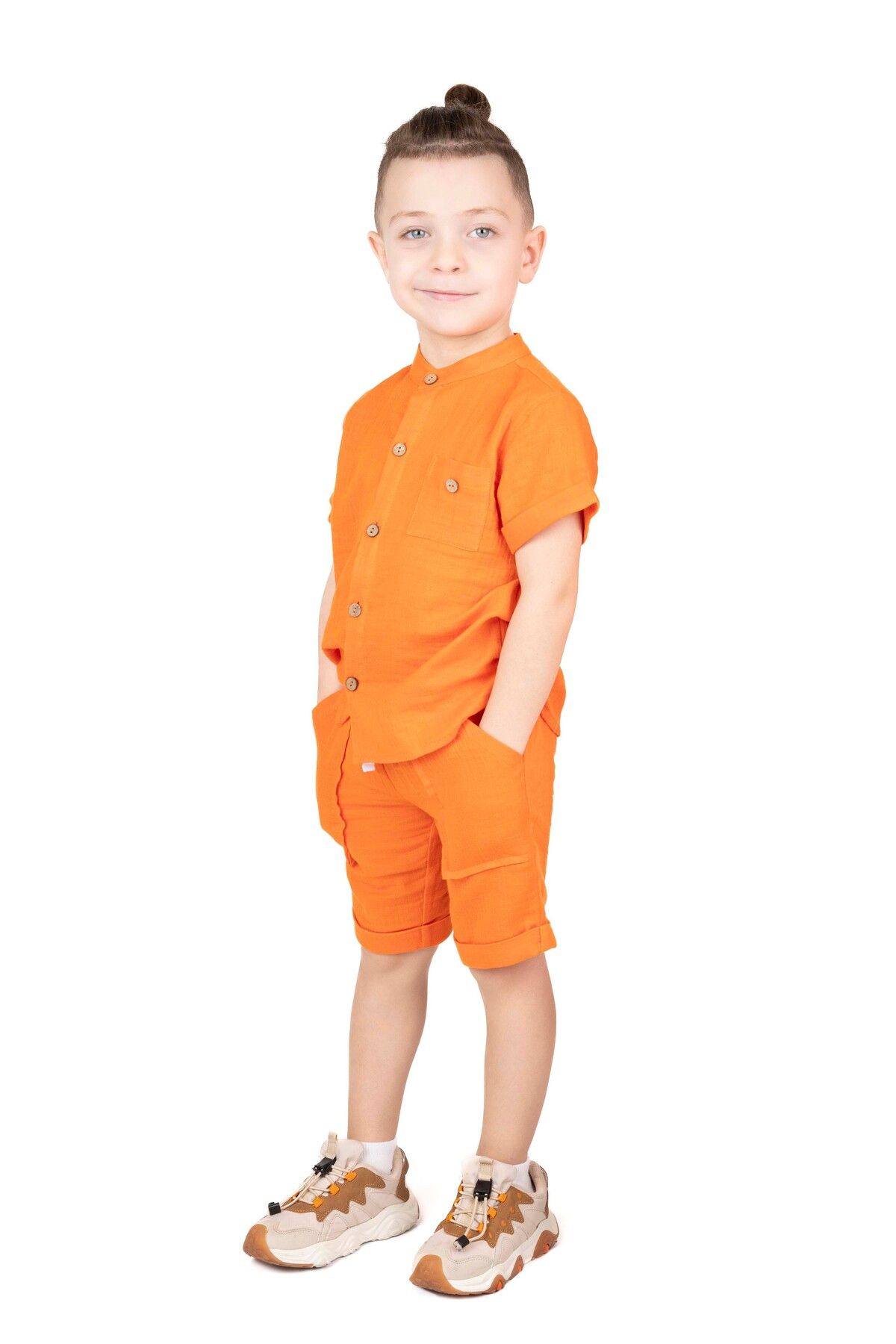 best kids Erkek Çocuk Oranj Dik Yakalı Gömlek