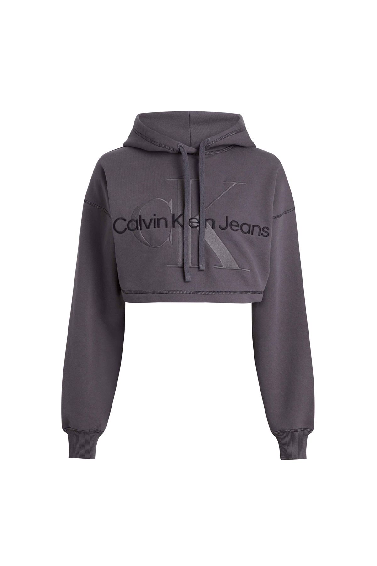 Calvin Klein Jeans Kapüşon Yaka Nakışlı Koyu Gri Kadın Sweatshırt J20j222540pt2