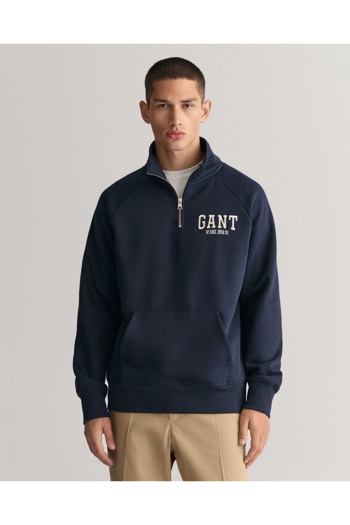 Gant Erkek Lacivert Regular Fit Yarım Fermuarlı Logolu Sweatshirt