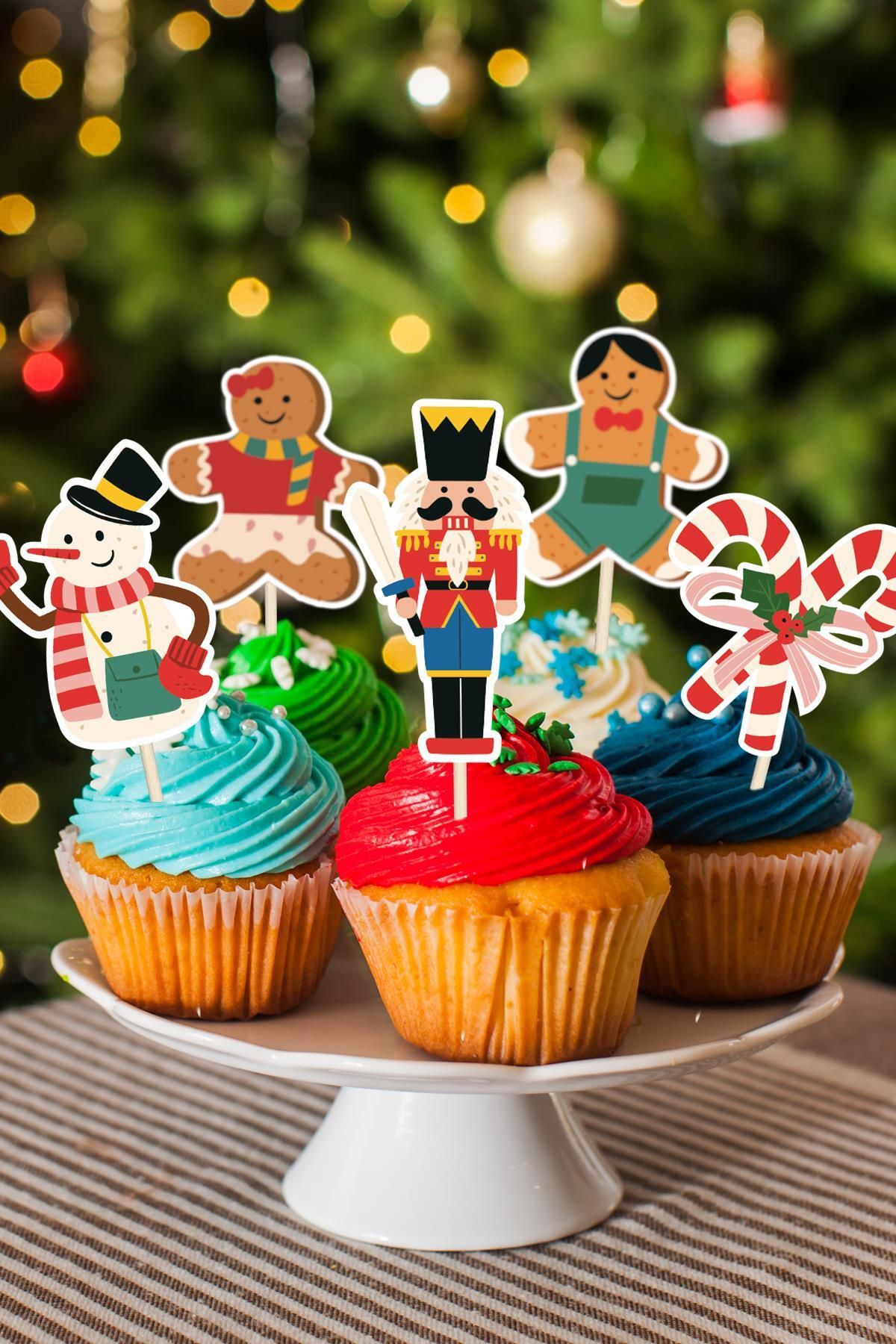 PEKSHOP Eğlenceli Yılbaşı Yeni Yıl Kürdan Süsleri Cupcake Süsleri Lüks Büyük Boy 10lu Paket