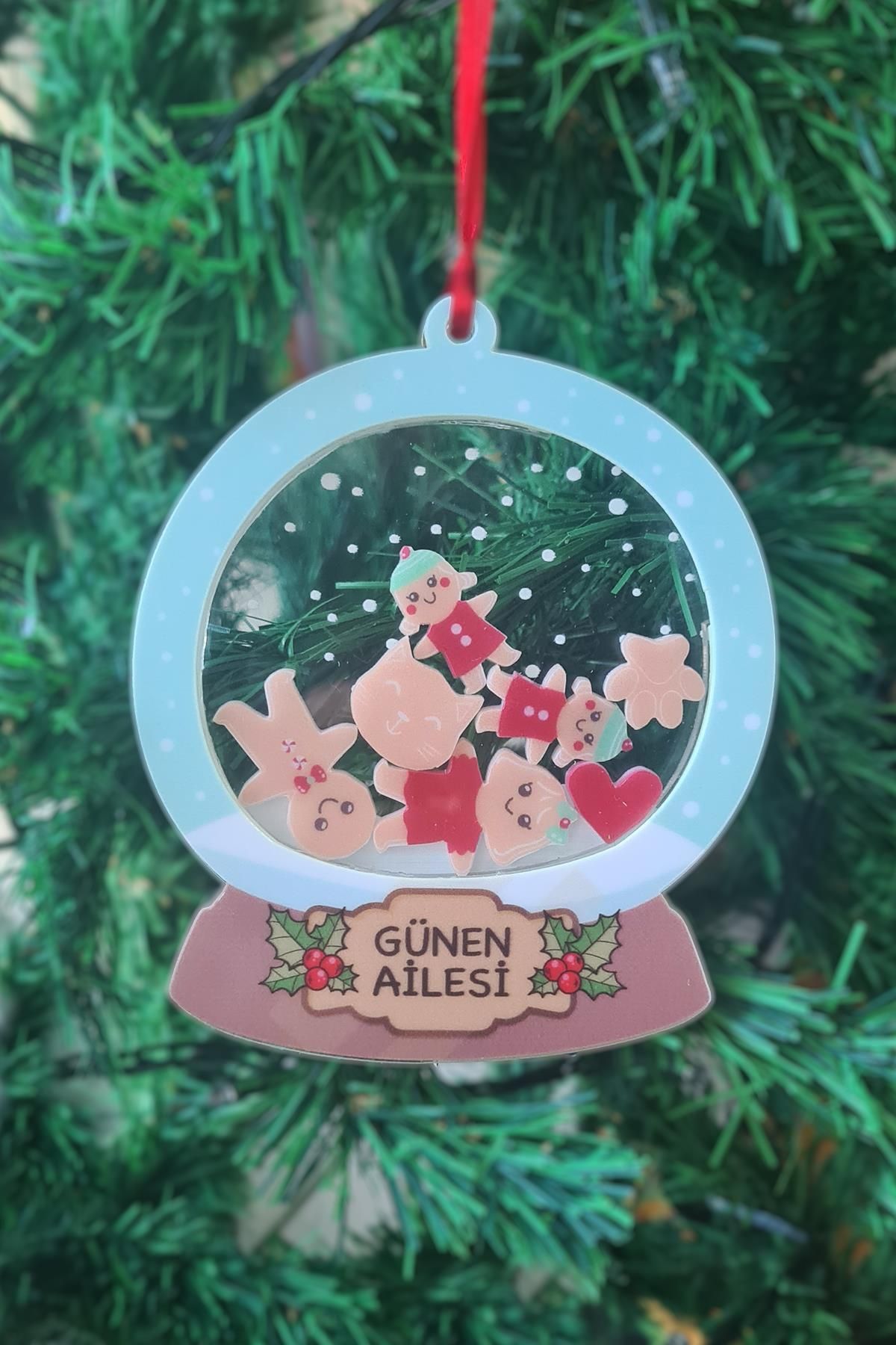 PEKSHOP Kurabiye Adam Ailesi Kişiye Özel Yılbaşı Ağaç Süsü Gingerbread Family Dikiz Ayna Süsü