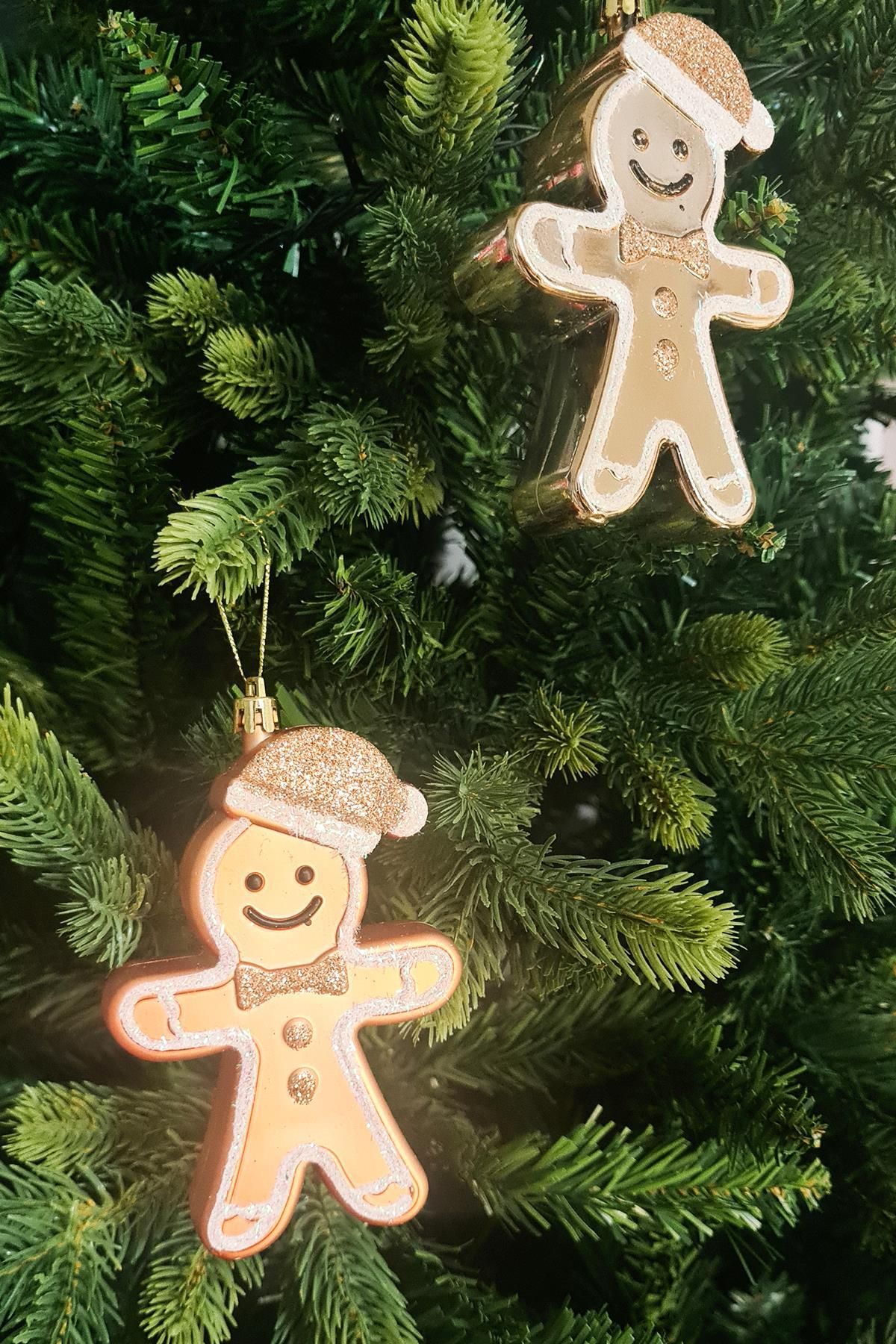 PEKSHOP Lüks Kurabiye Adam Gingerbread Gold Parlak Kalın Ağaç Süsleri 2 'li