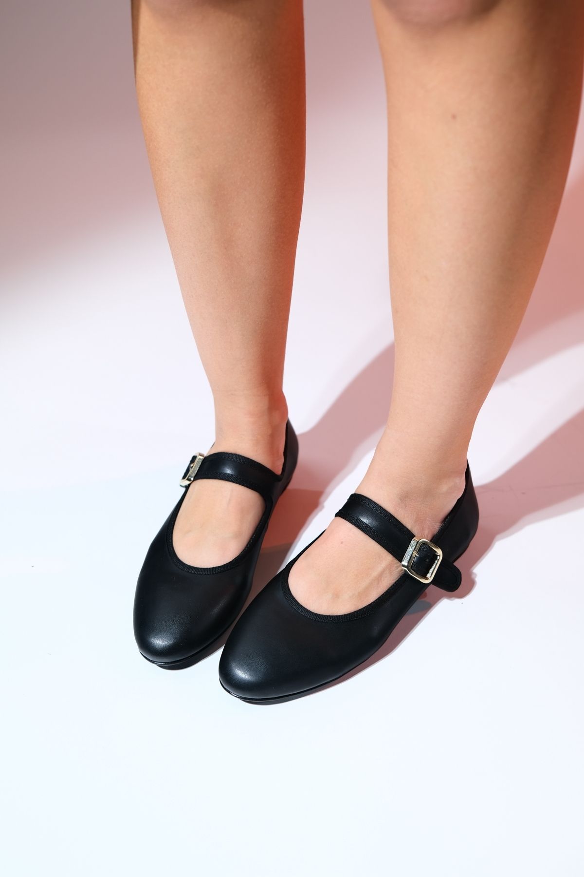 luvishoes ROLLO Siyah Cilt Kadın Babet Ayakkabı