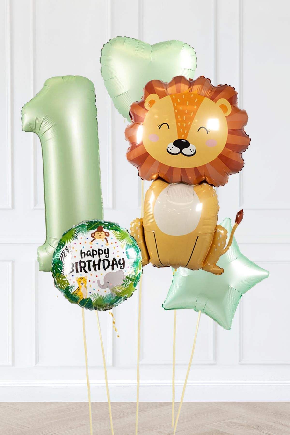 PEKSHOP Safari Tema Doğum Günü Yaş Balonlu Retro Yeşil Safari Balonları Sevimli Aslan Balonlu Set