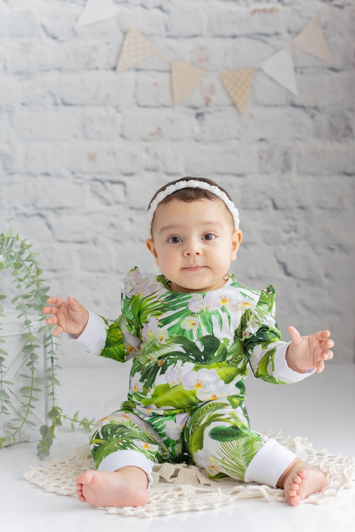Zeyland Kız Bebek Yeşil Yaprak Baskılı Uzun Kollu Tulum