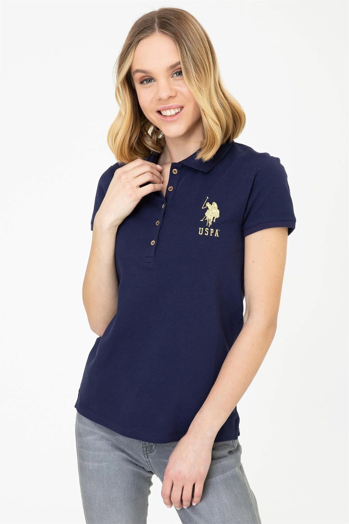 U.S. Polo Assn. Kadın Lacivert Polo Yaka Basic Tişört