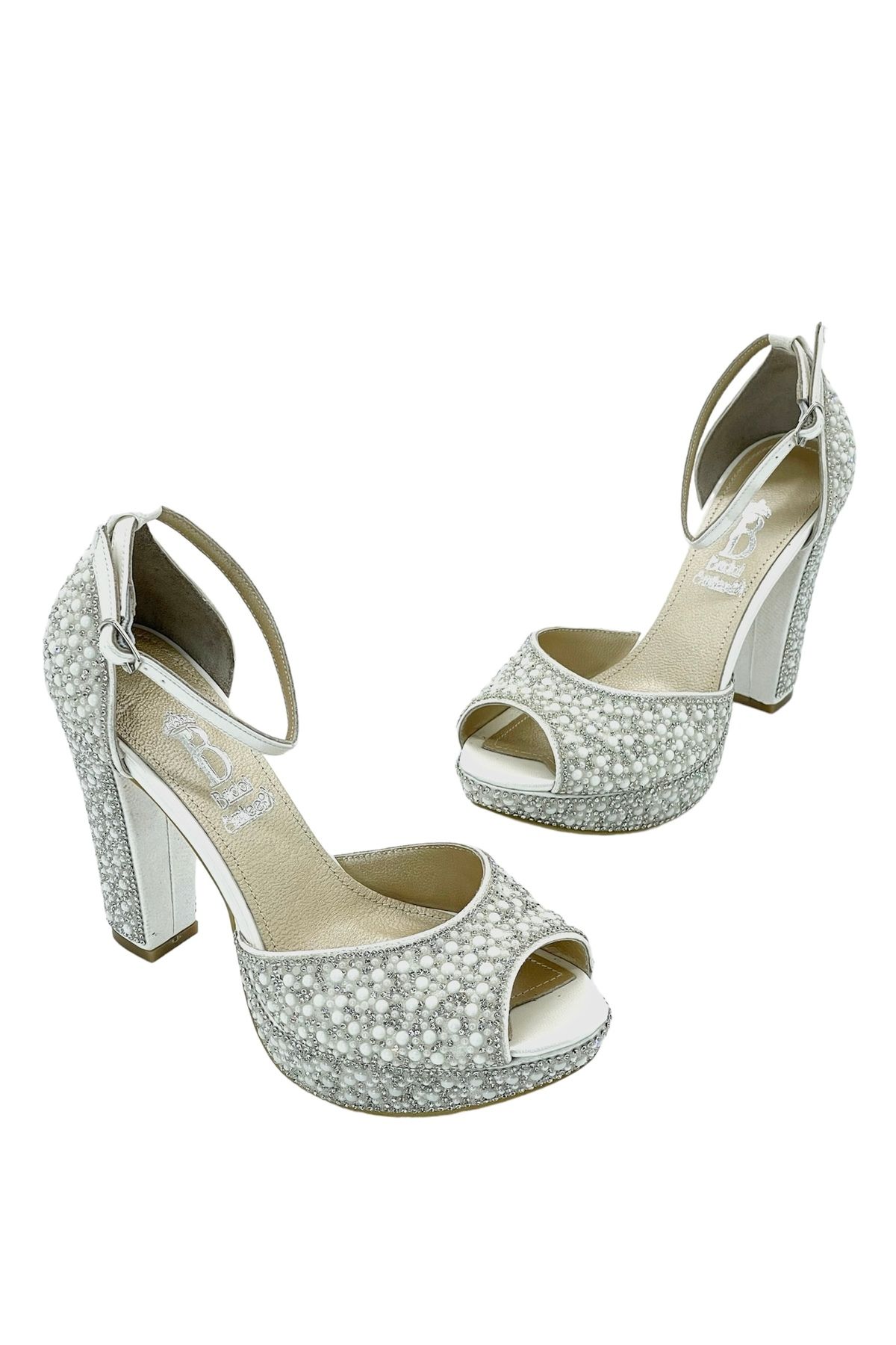 bridal smilee Beyaz İnci Taşlı Platform Gelin Ayakkabısı