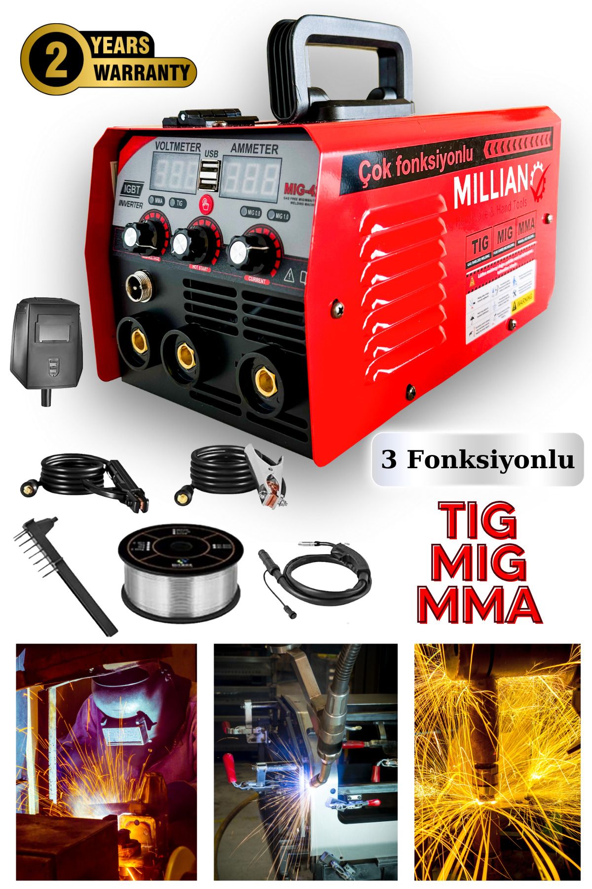 Genel Markalar 3 Fonksiyonlu Profesyonel Gazsız Gazaltı Kaynak Makinesi (TIG - MIG - MMA ÜÇÜ BİR ARADA) 420 Amper