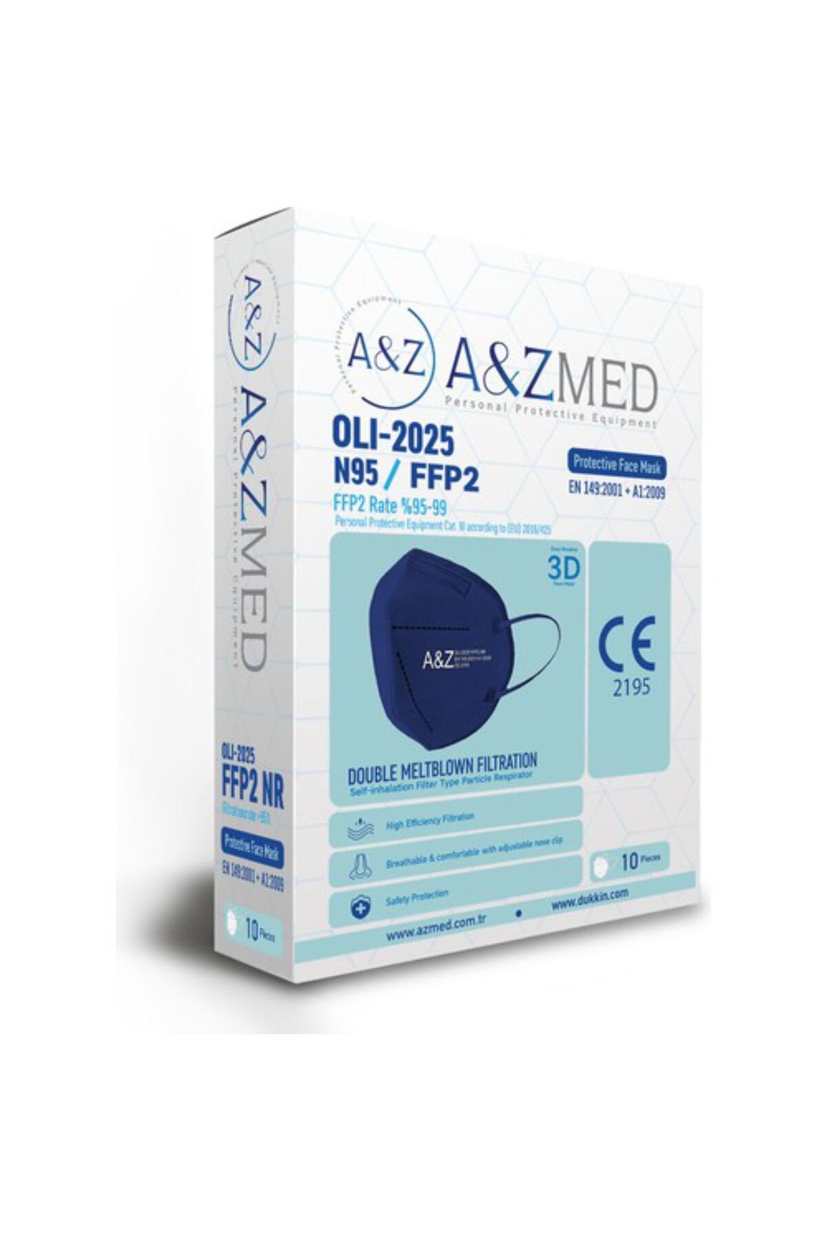 A&Z Med N95/FFP2 Maske Telli ve Tek Tek Paketli 10 Adetlik 1 Kutu - Toplam 10 Adet Maske - Lacivert