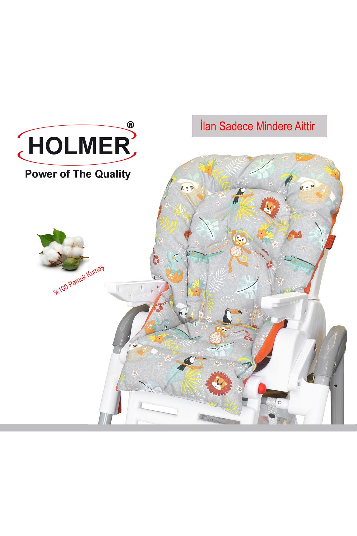 Holmer Organik Mama Sandalyesi Minderi & Kılıfı (Kemer Deliksiz) Koyu Gri
