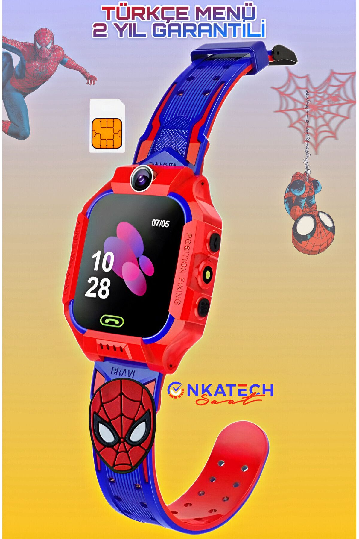 Onkatech Örümcek Adam Sim Kartlı Lbs Konum Takipli Akıllı Çocuk Saati