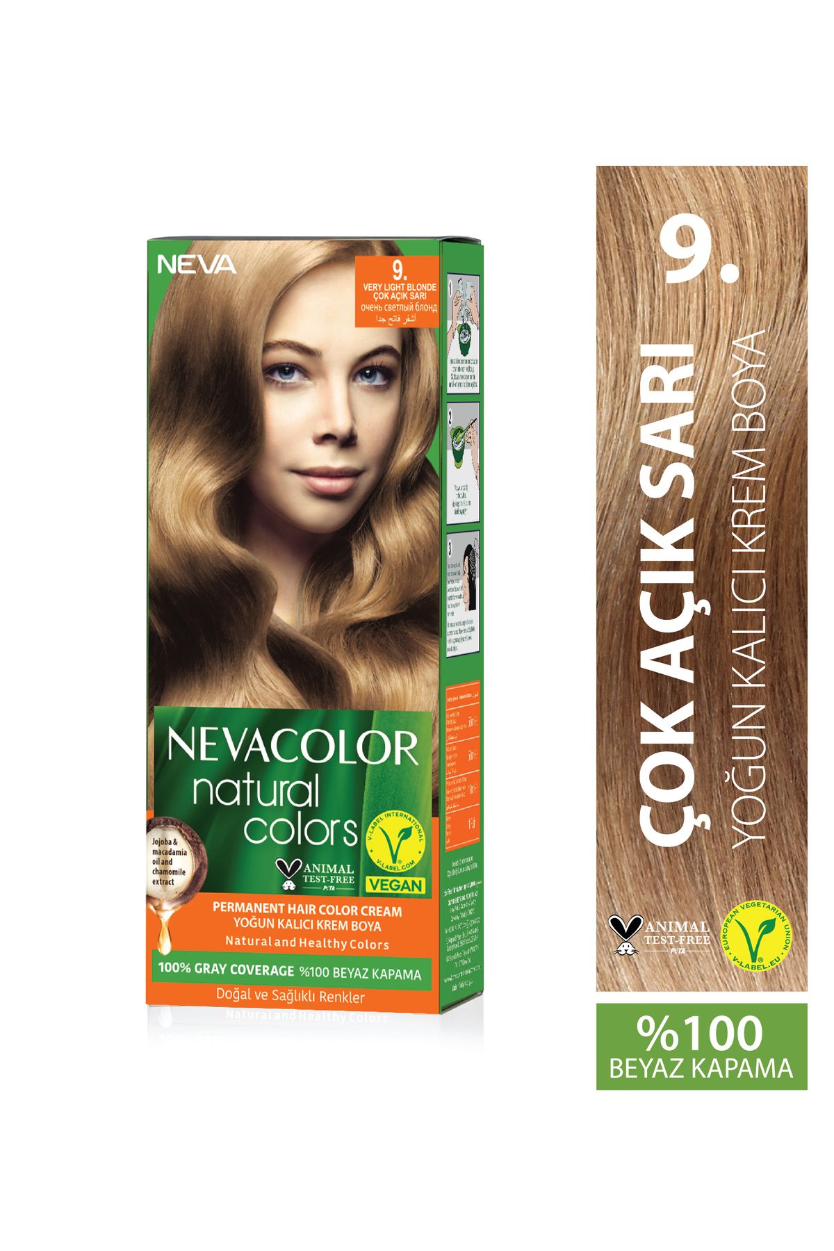 Neva Color Natural Colors 9. ÇOK AÇIK SARI Kalıcı Krem Saç Boyası Seti