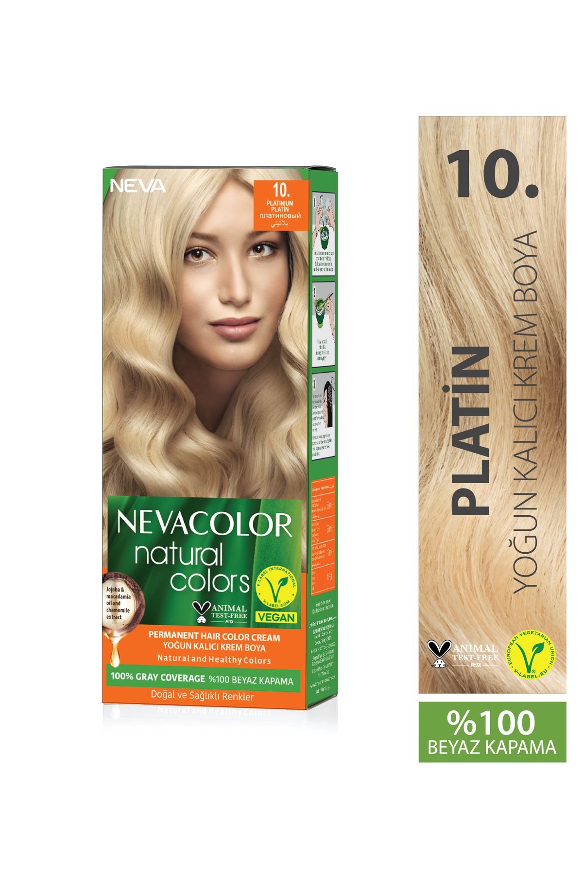 Neva Color Natural Colors 10. PLATİN Kalıcı Krem Saç Boyası Seti