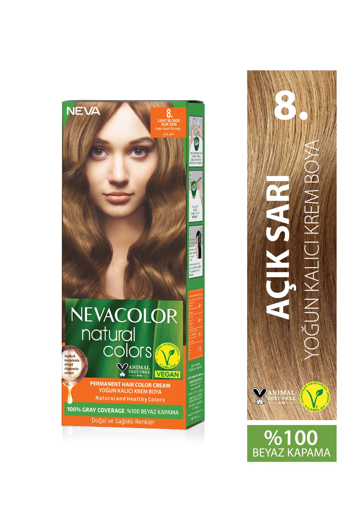 Neva Color Natural Colors 8. AÇIK SARI Kalıcı Krem Saç Boyası Seti