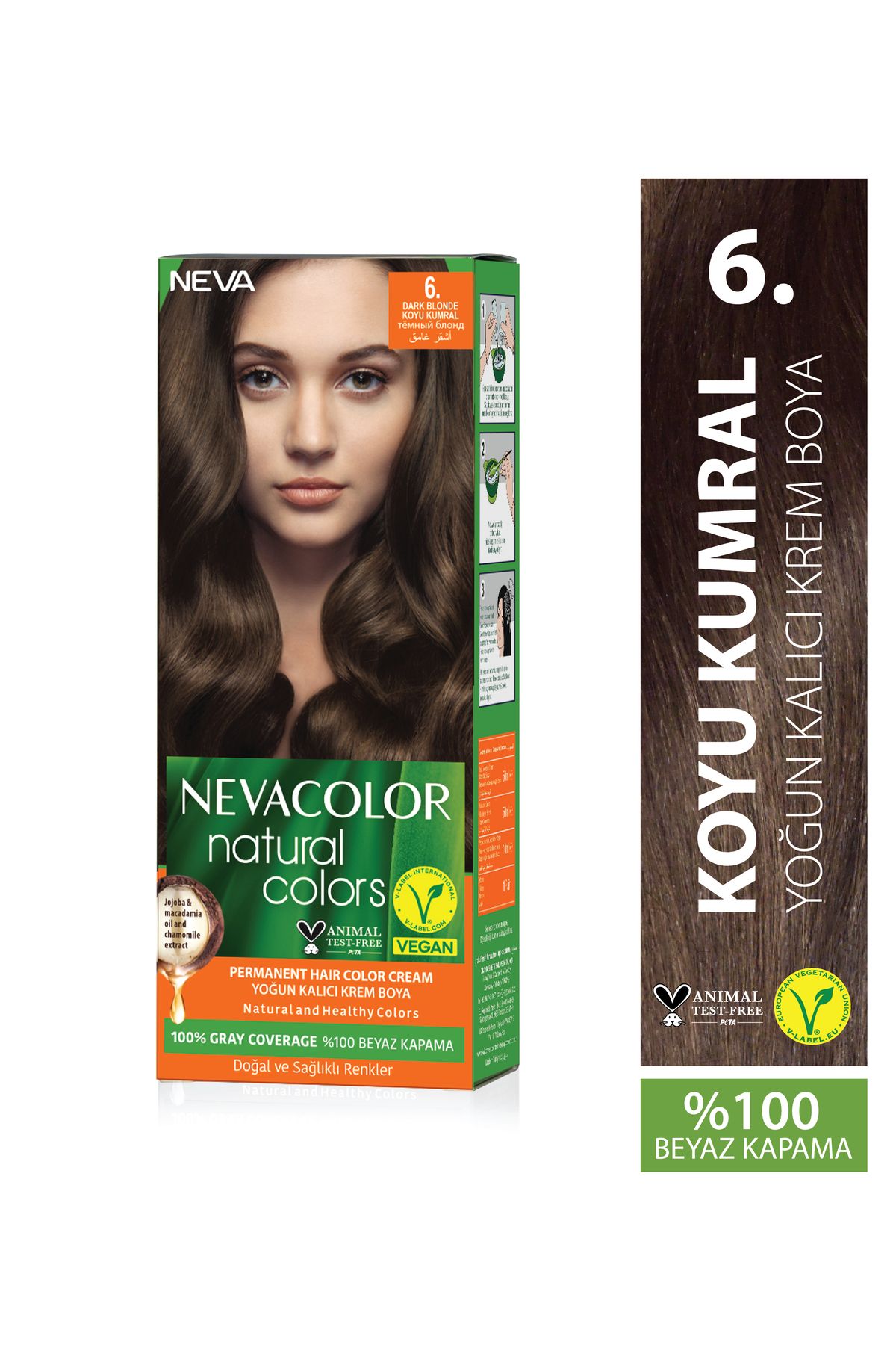 Neva Color Natural Colors 6. KOYU KUMRAL Kalıcı Krem Saç Boyası Seti