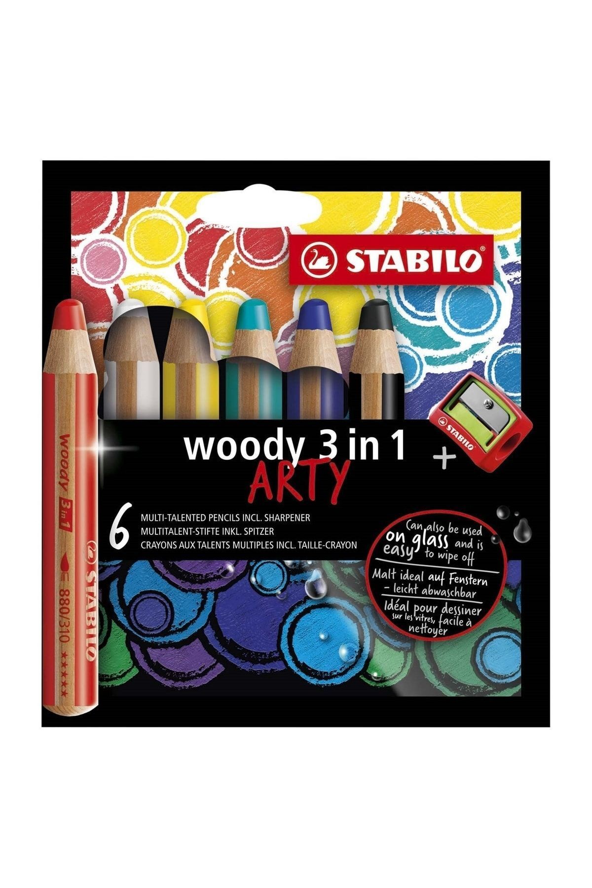 Stabilo Woody 3İn1 Arty Kuru Boya Kalemi 6 Renk + Kalemtıraş 8806-1-20