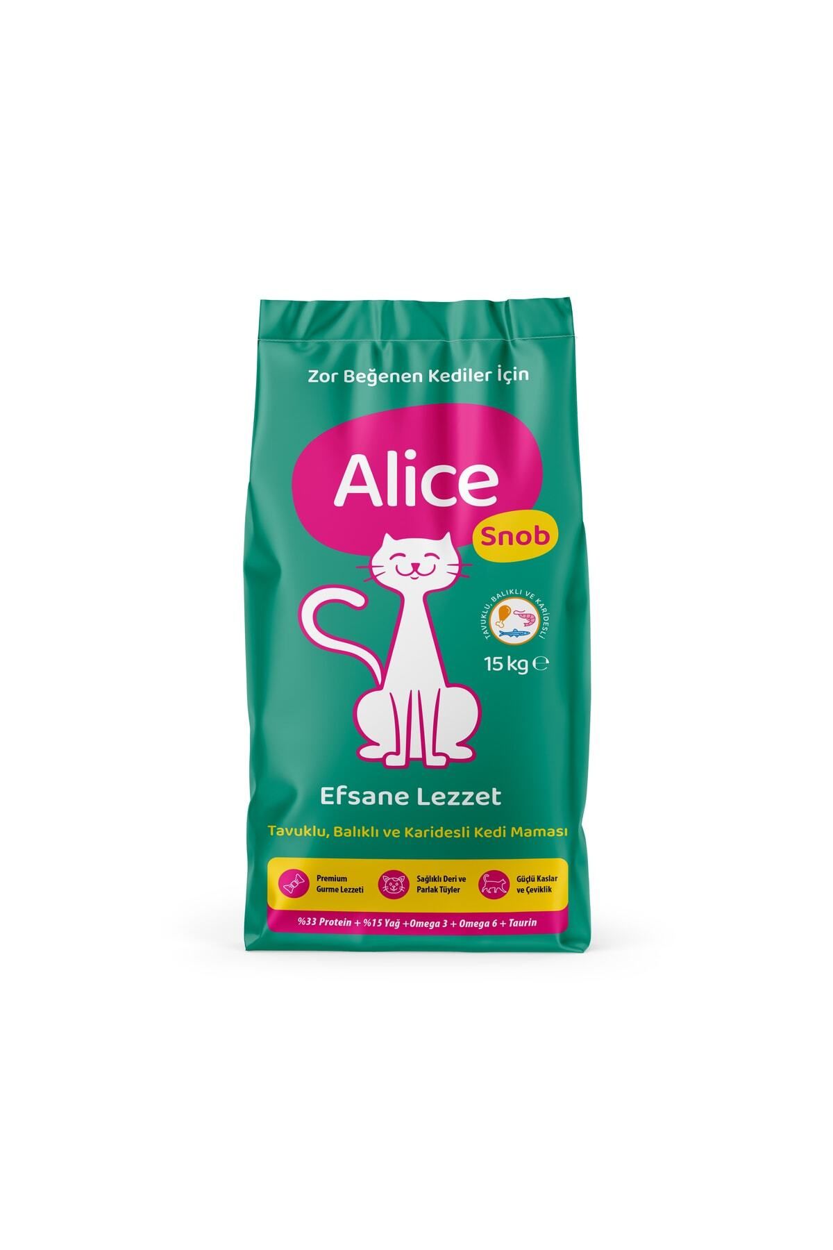 Alice Snob Tavuklu Balıklı Karidesli Yetişkin Kuru Kedi Maması 15 Kg