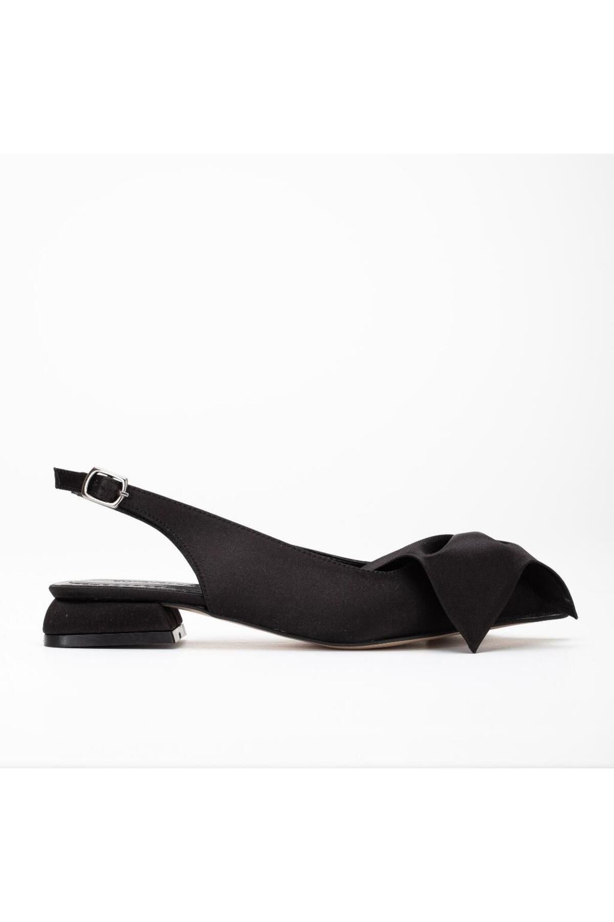 Forever and Always Shoes Siyah Saten Klasik Şık Günlük Slingback Ayakkabı -Lola