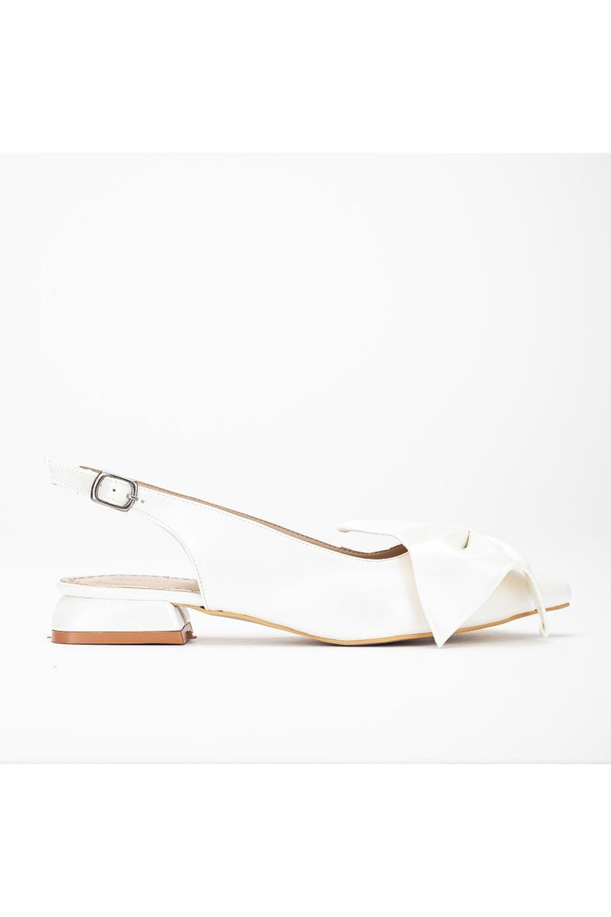Forever and Always Shoes Beyaz Sedef Klasik Şık Günlük Slingback Ayakkabı -Lola