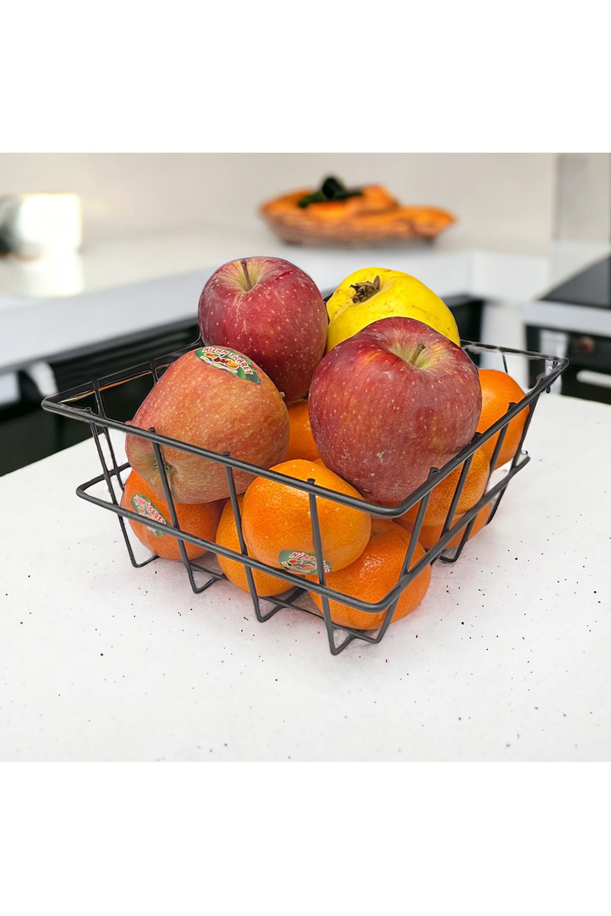 Genel Markalar 21X21cm Mutfak Meyve Sebze Sepeti Çok Amaçlı Siyah Tel Sepet - Masaüstü ve Dolap İçi Düzenleyici Org