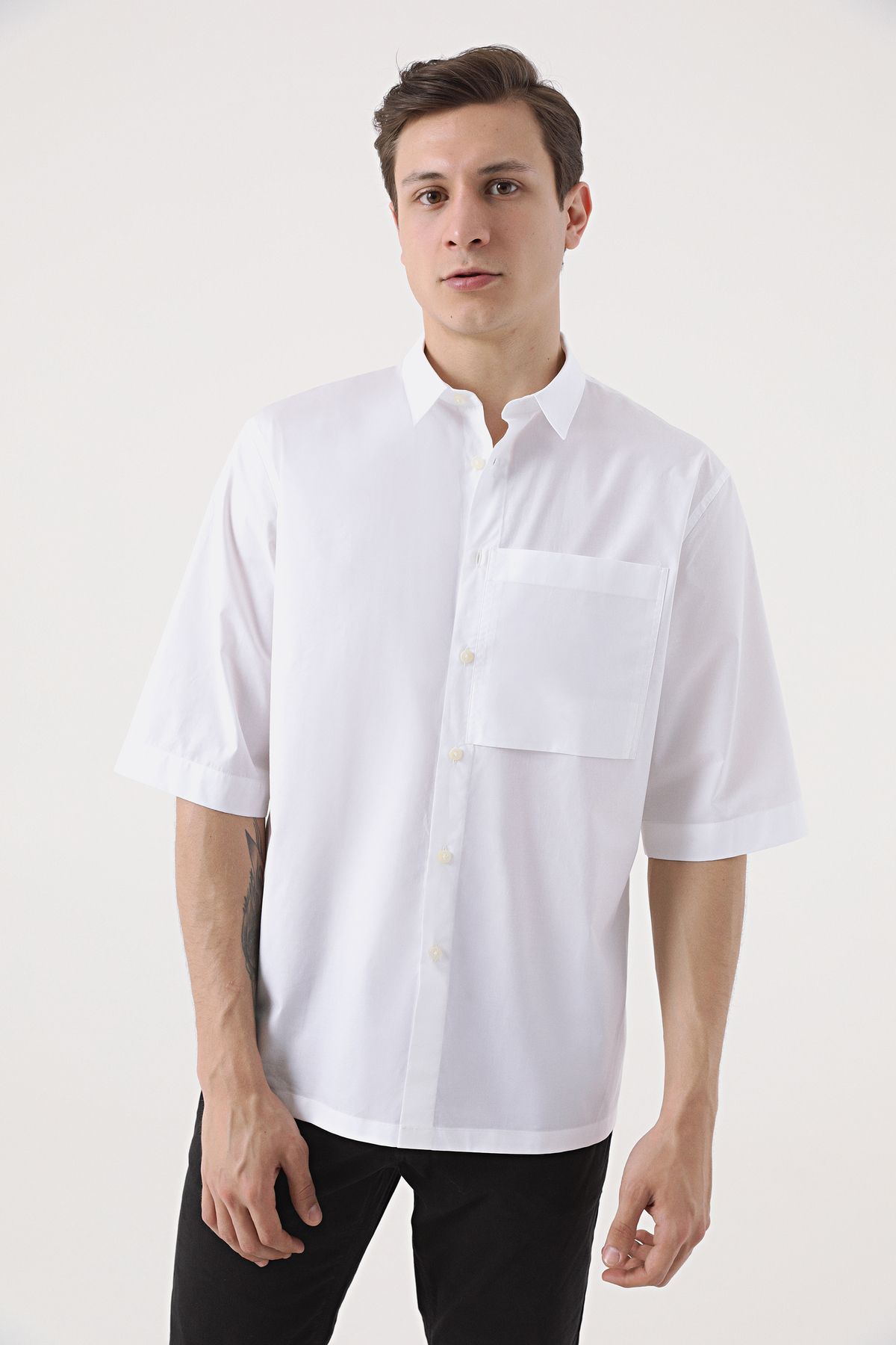 Tween Oversize Beyaz Düz %100 Pamuk Gömlek