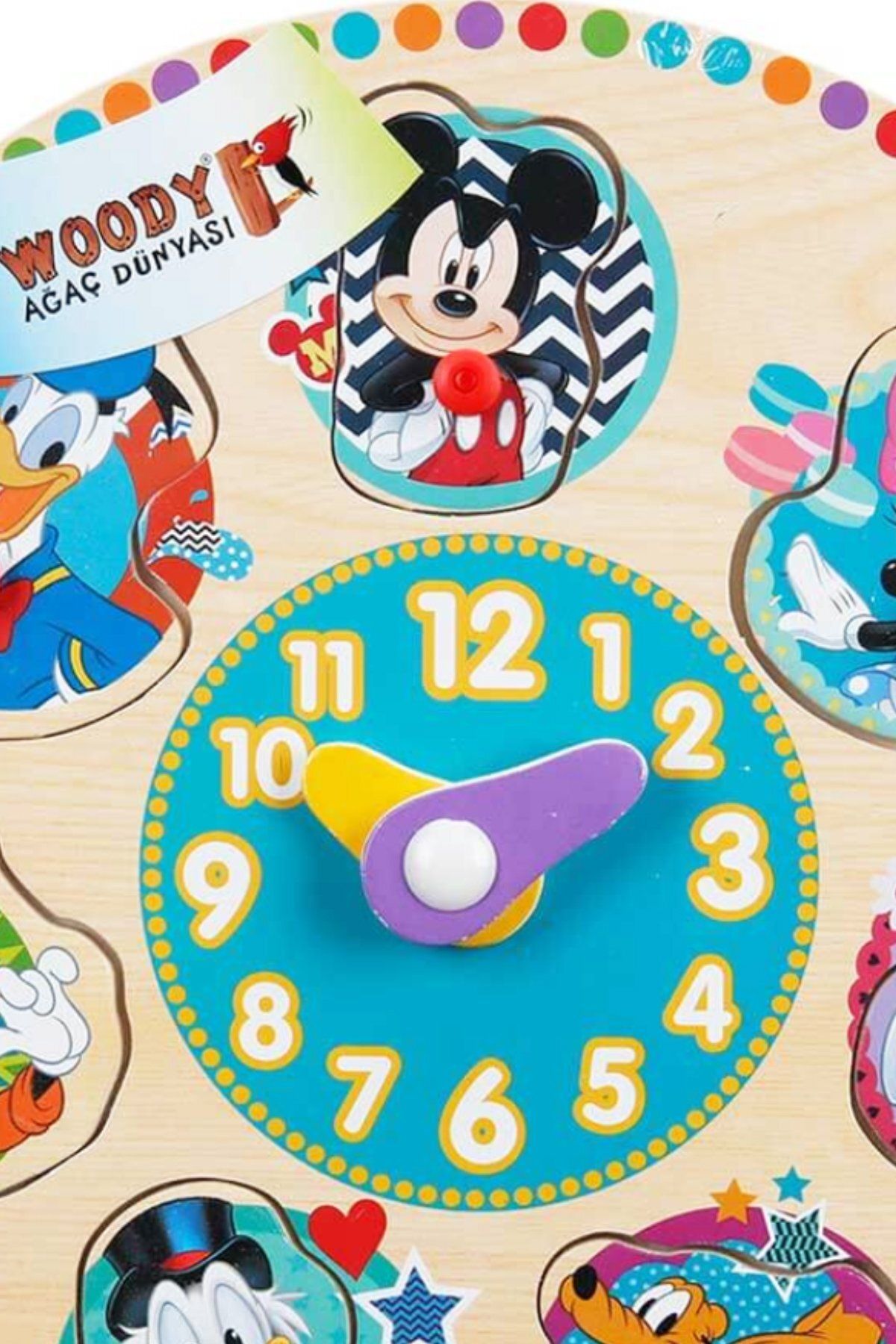 PopŞeker Hem Eğlenceli Hem de Eğitici: Mickey Mouse Ahşap Bultak Tutmalı Saat