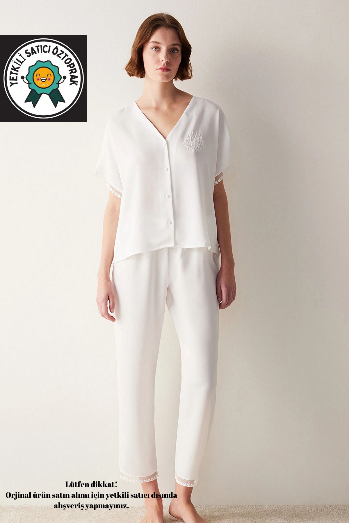 Penti Bridal Base Saten Beyaz Pijama Takımı Sabahlık Ve Gecelik Seti
