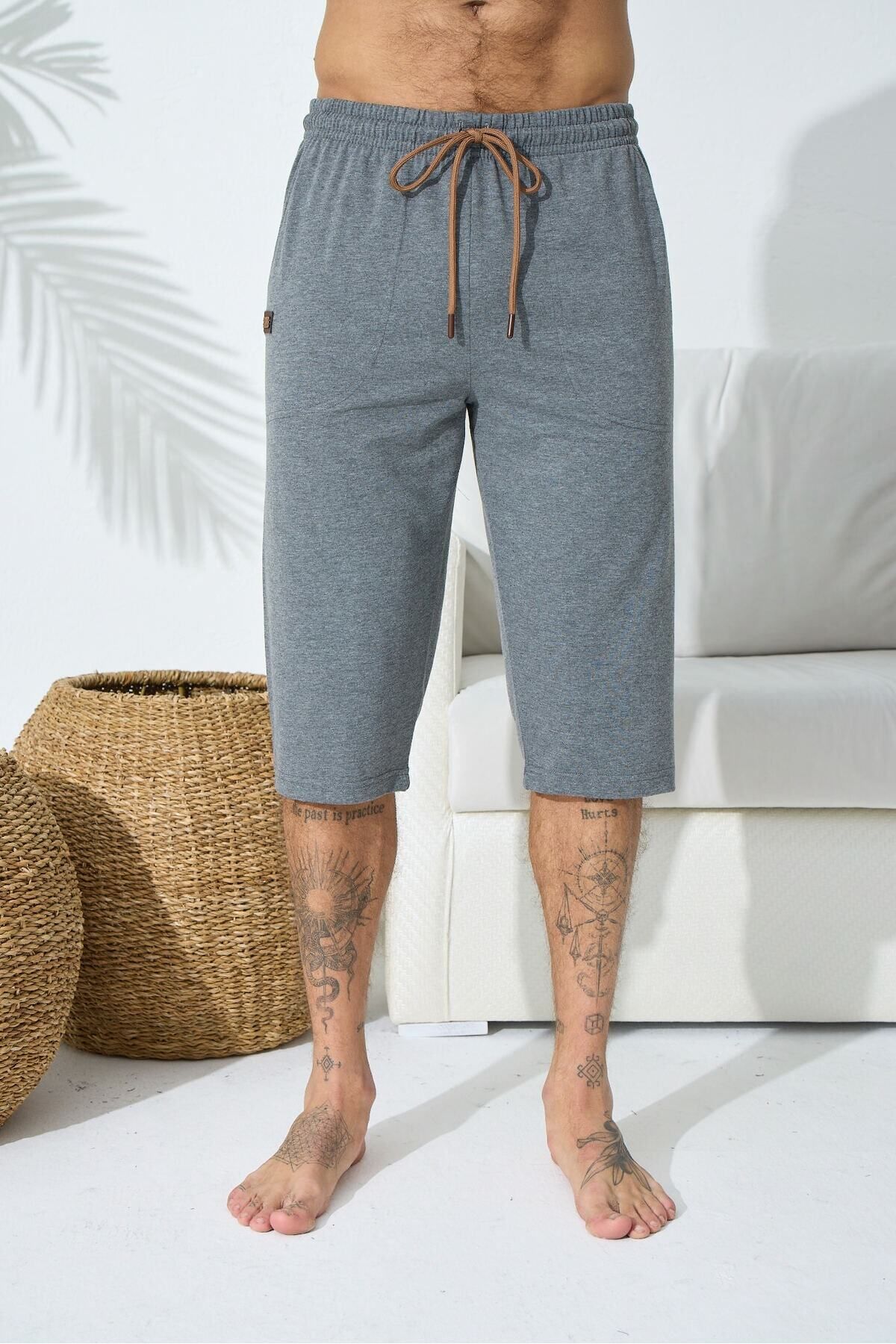 KLY Erkek Antrasit Ince Tek Alt Çok Rahat Pamuk Kapri Pijama