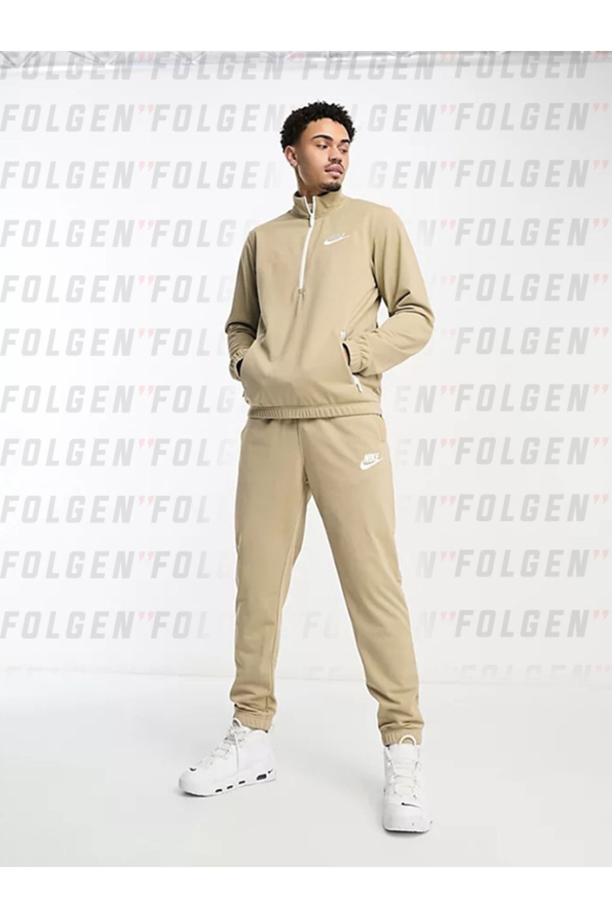 Nike Sportswear Sport Essentials Men's Poly-Knit Tracksuit Erkek Bej Eşofman Takımı